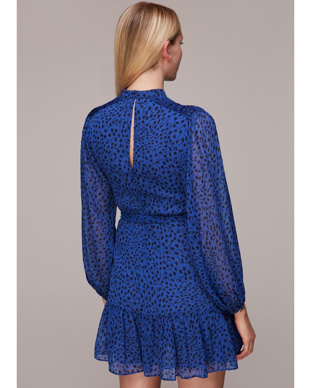 Whistles Blue Warped Star Print Dobby Dress