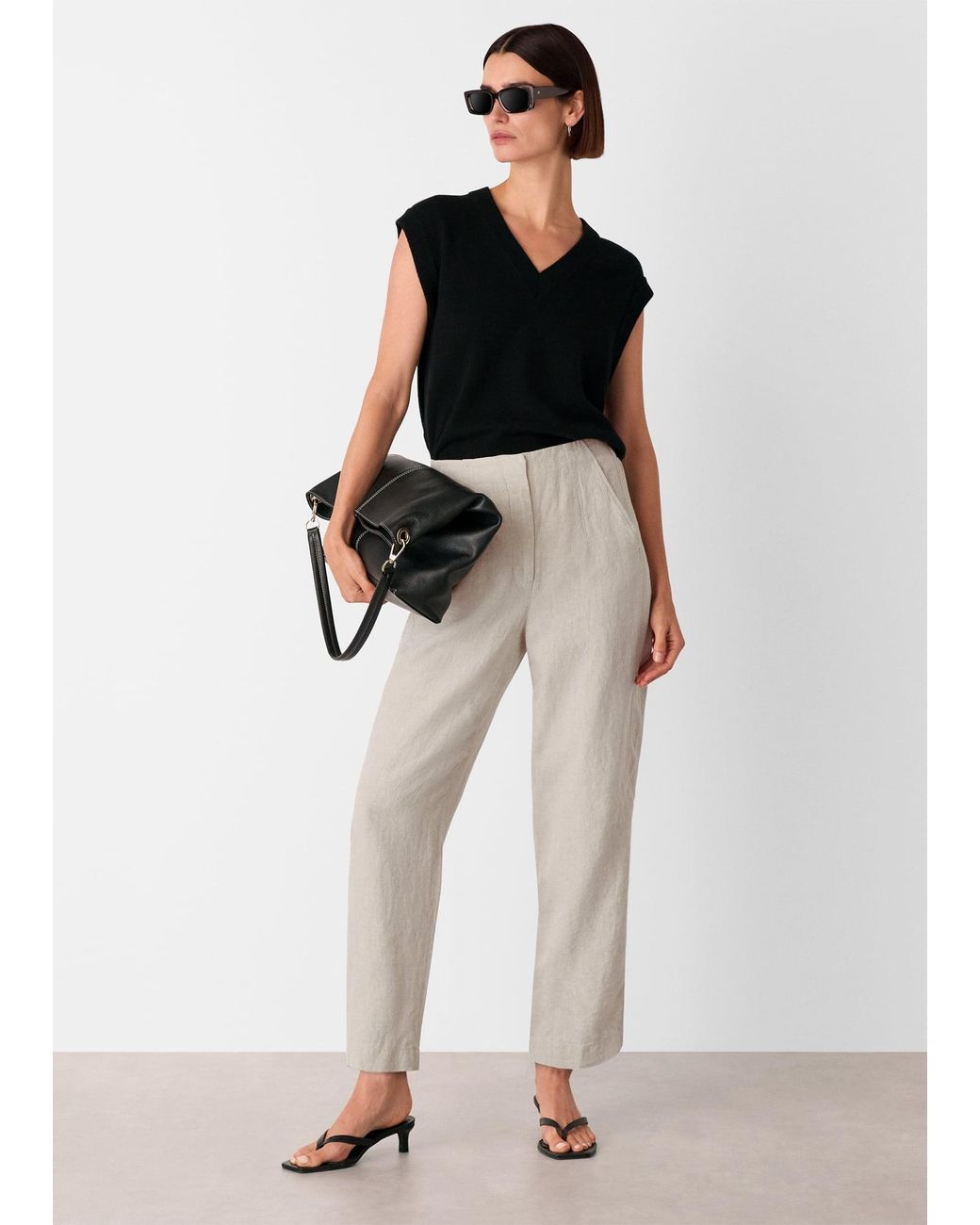 Whistles Natural Petite Linen Barrel Trouser