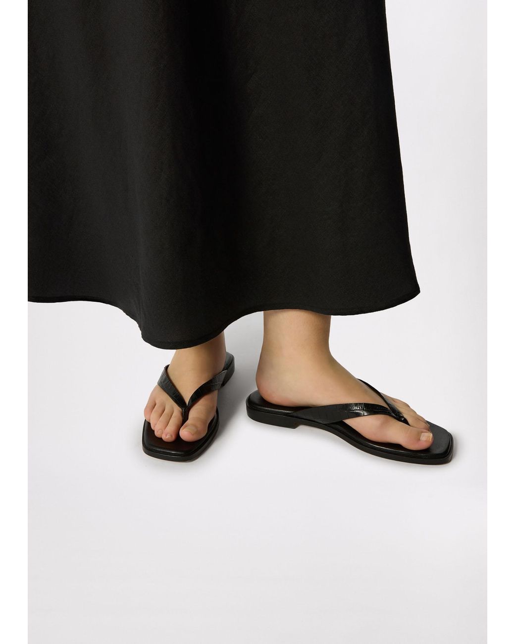 Whistles Black Croc Embossed Flip Flop