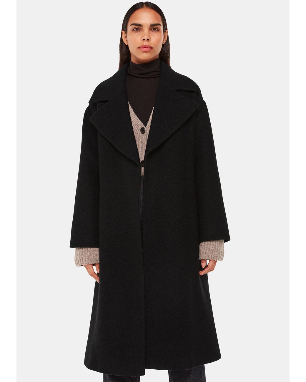 Whistles Black Lorna Wrap Wool Coat