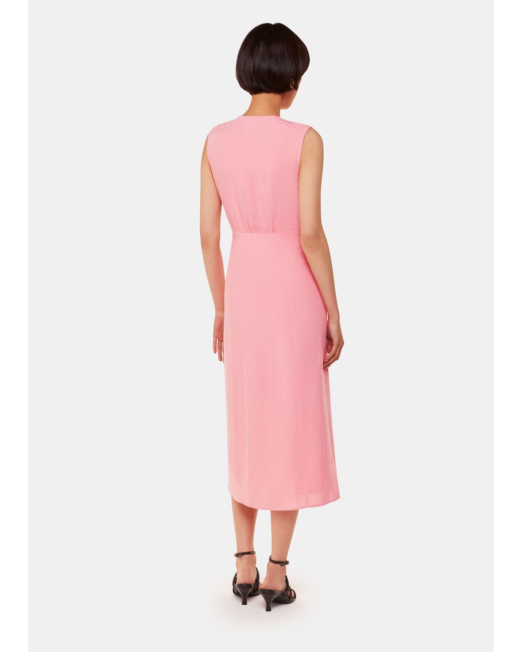 Whistles Pink Abbie Linen Blend Midi Dress