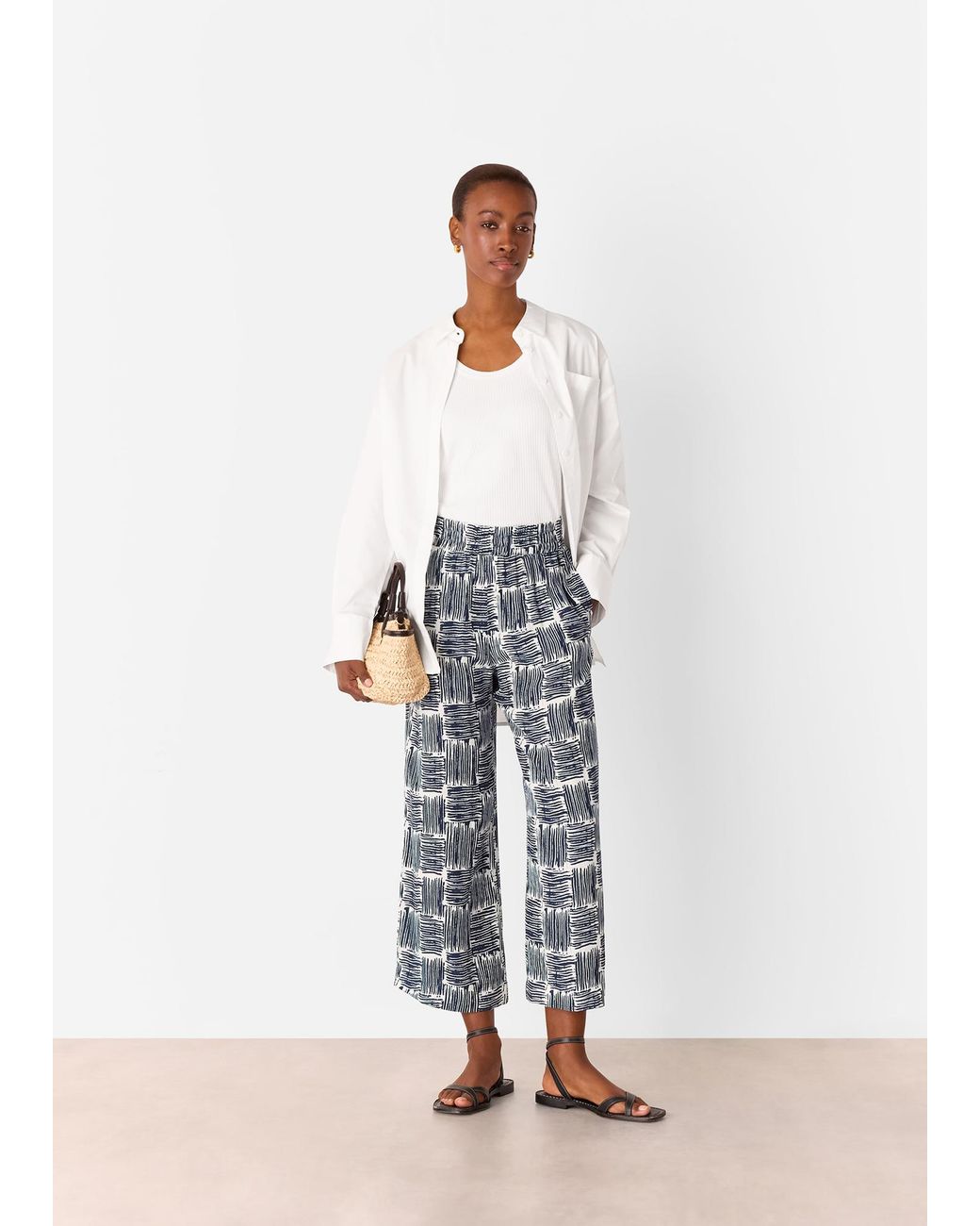 Whistles Blue Hatch Squares Cropped Trouser