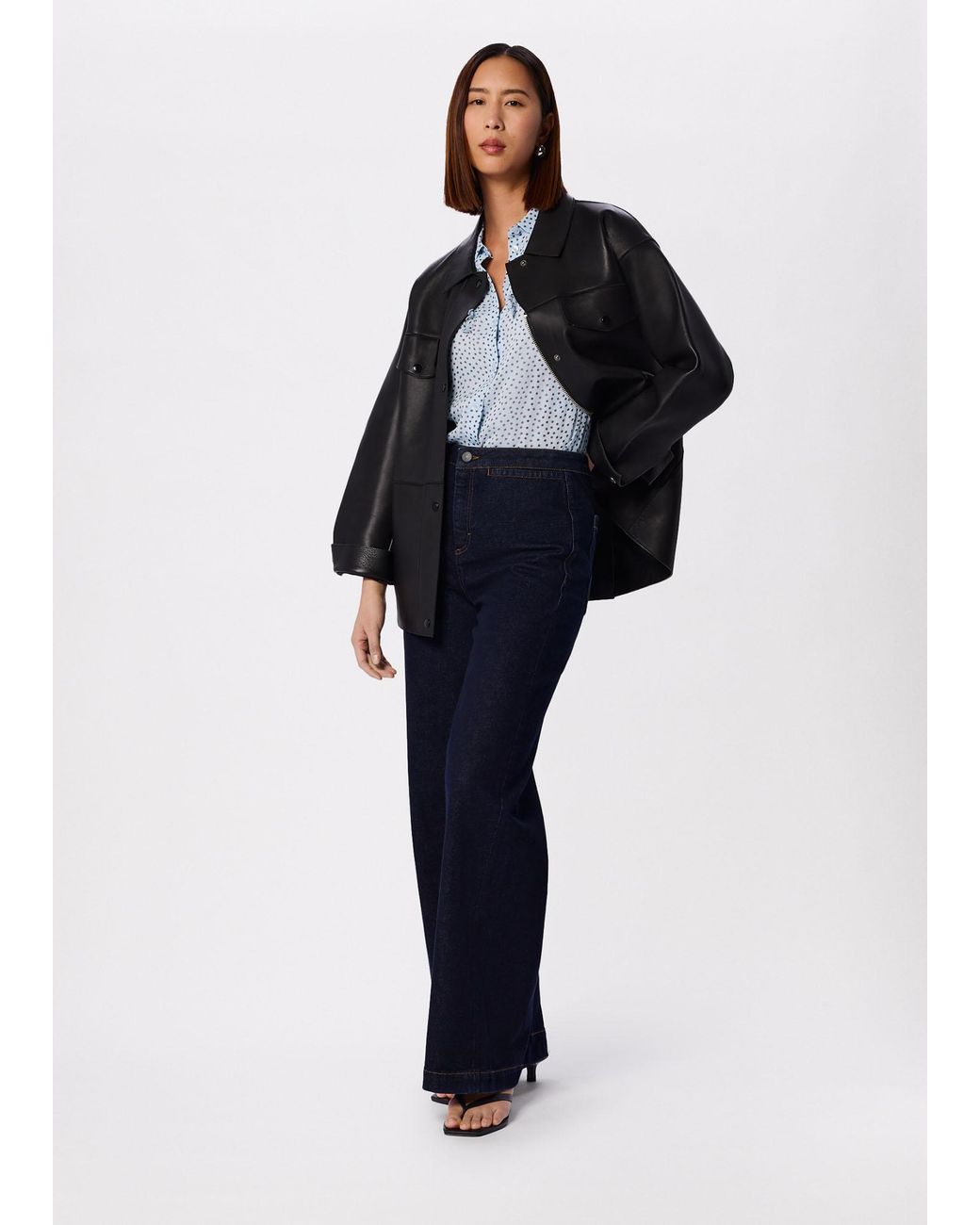 Whistles Blue Polka Dot Sheer Sleeve Shirt
