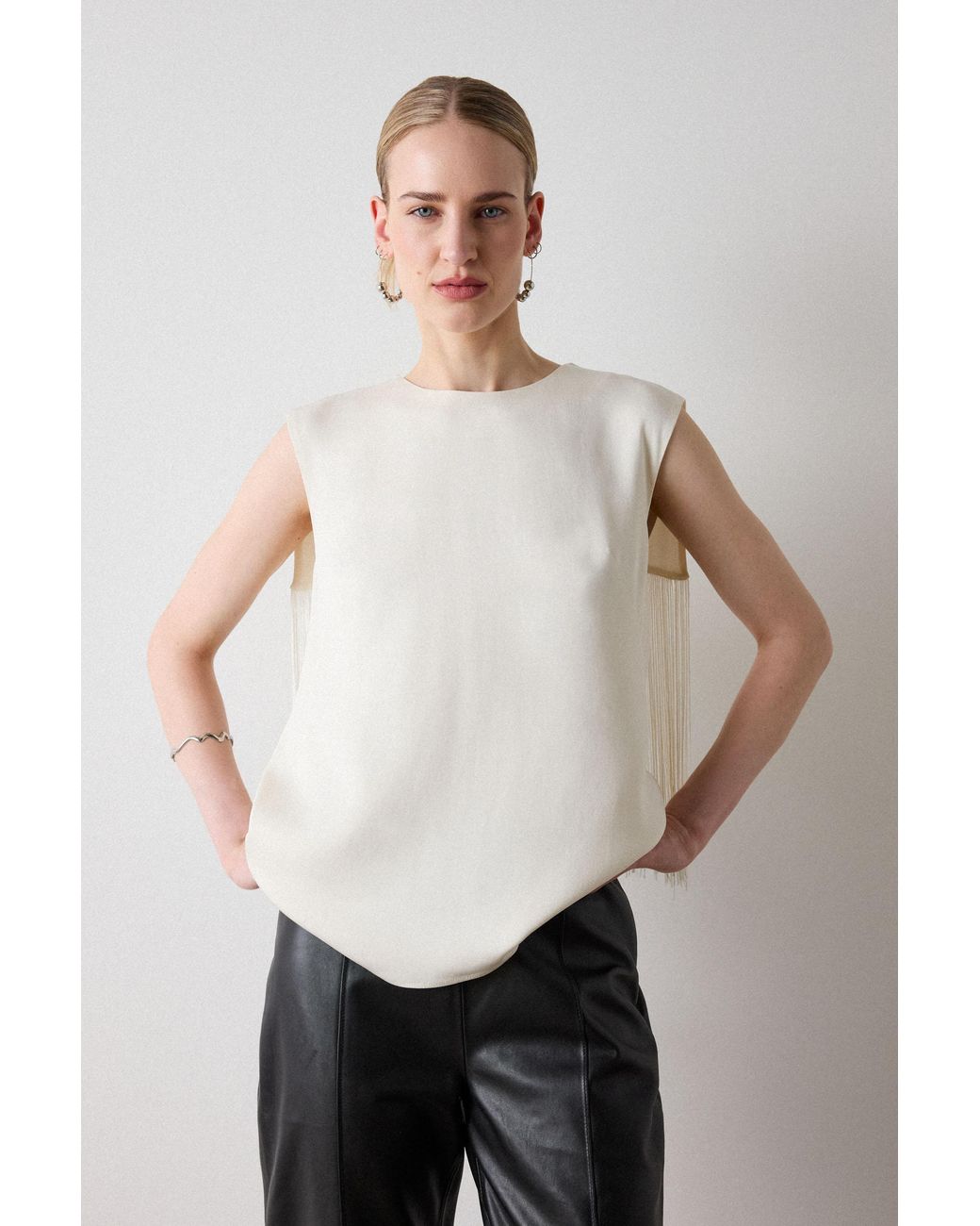 Whistles White Fringe Back Sleeveless Top