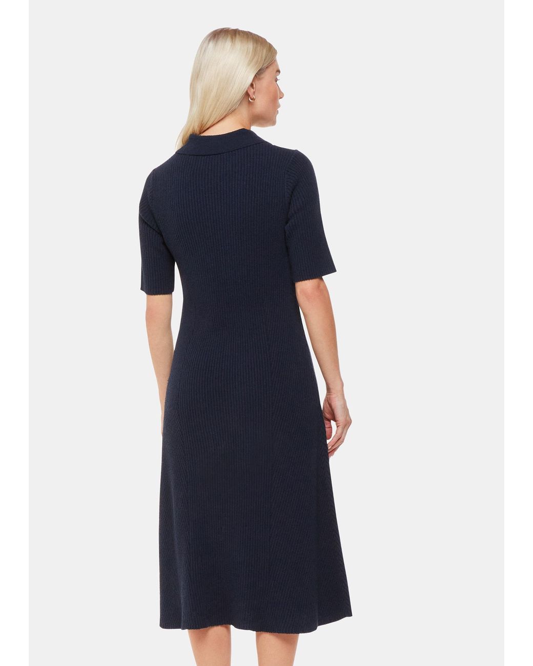 Whistles Blue Petite Knitted Ribbed Midi Dress