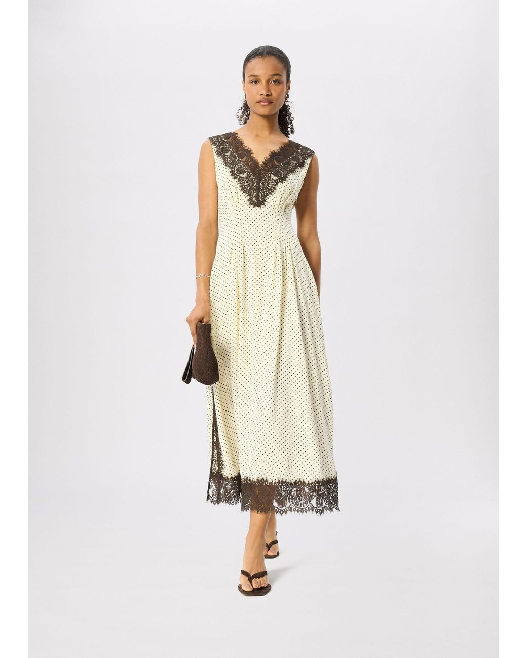 Whistles Multicolor Petite Lace V Neck Spot Midi Dress