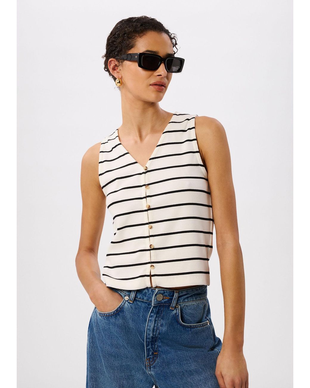 Whistles White Stripe Button Front Tank