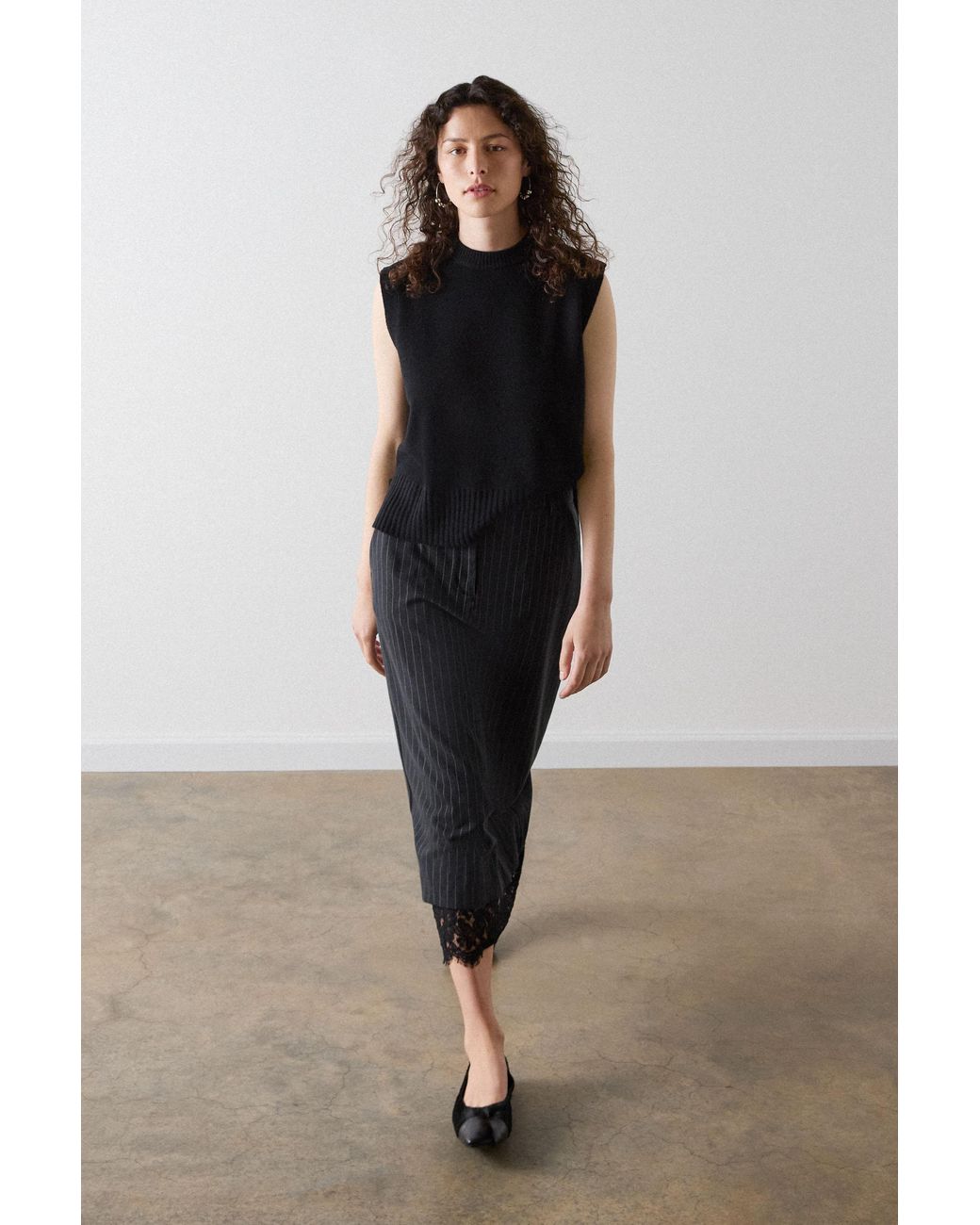 Whistles Black Stripe Detachable Lace Skirt