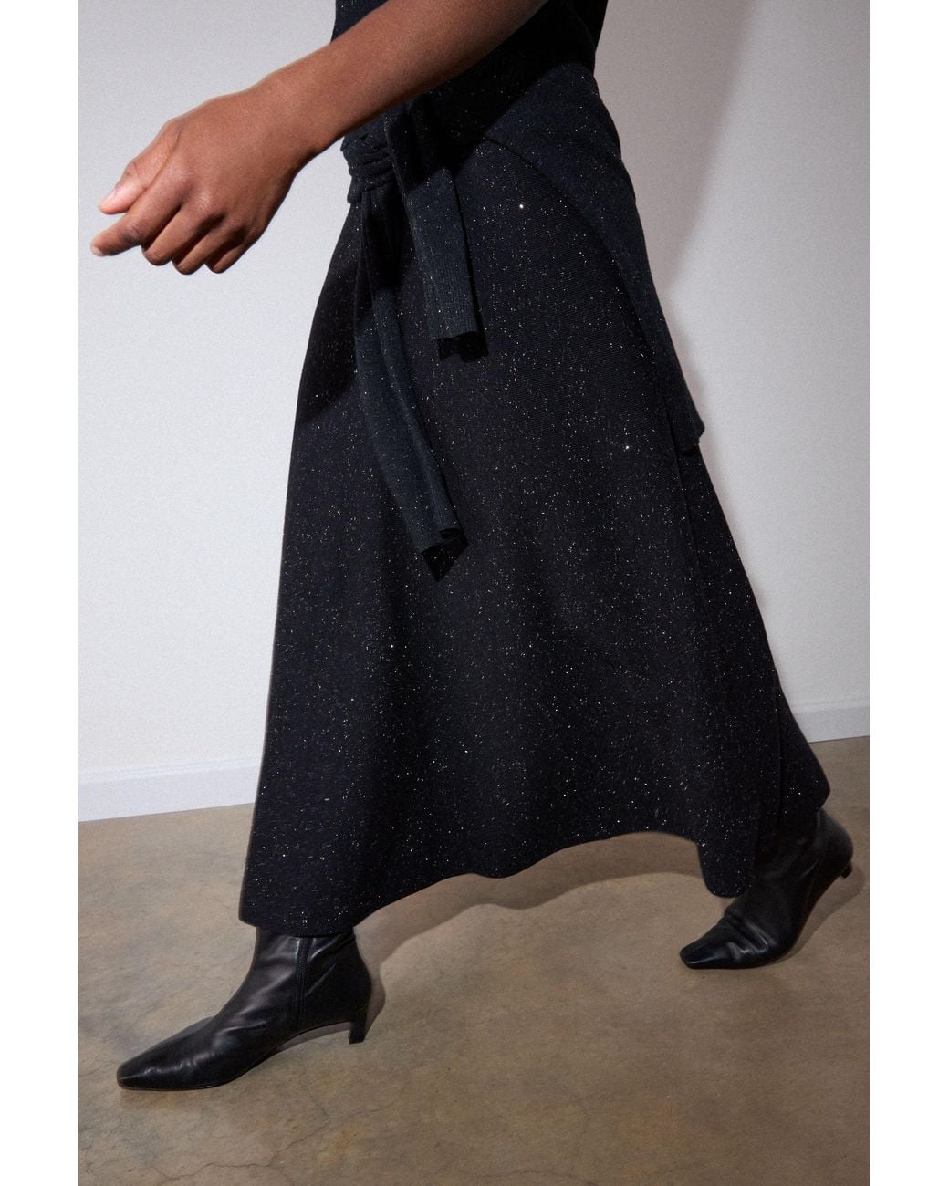 Whistles Black Annie Sparkle Knit Midi Skirt
