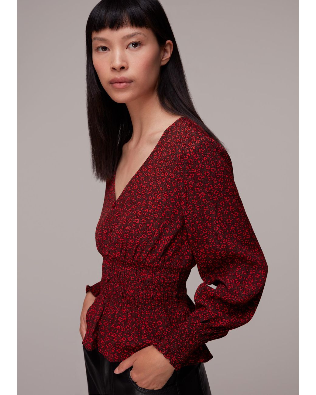 Whistles Red Pansy Dot Jenny Peplum Top