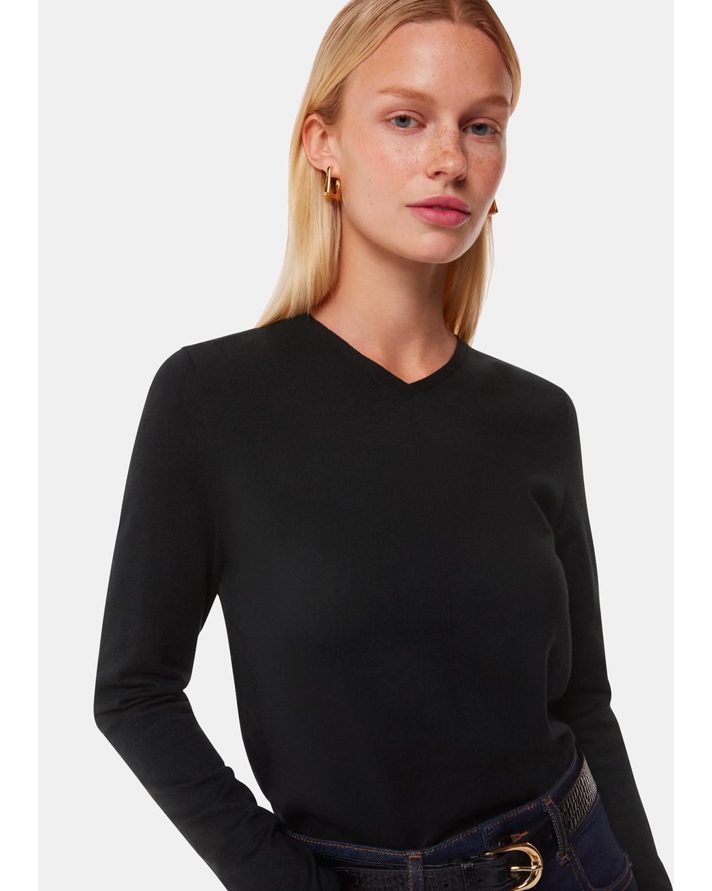 Whistles Black Mila V Neck Knit