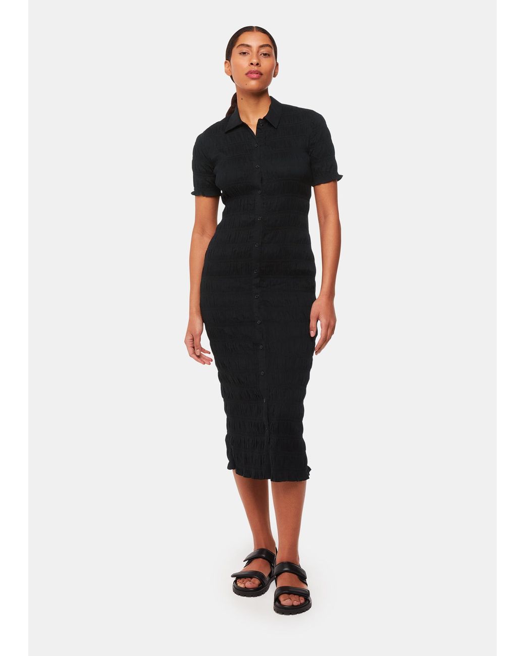 Whistles Black Monique Shirred Midi Dress