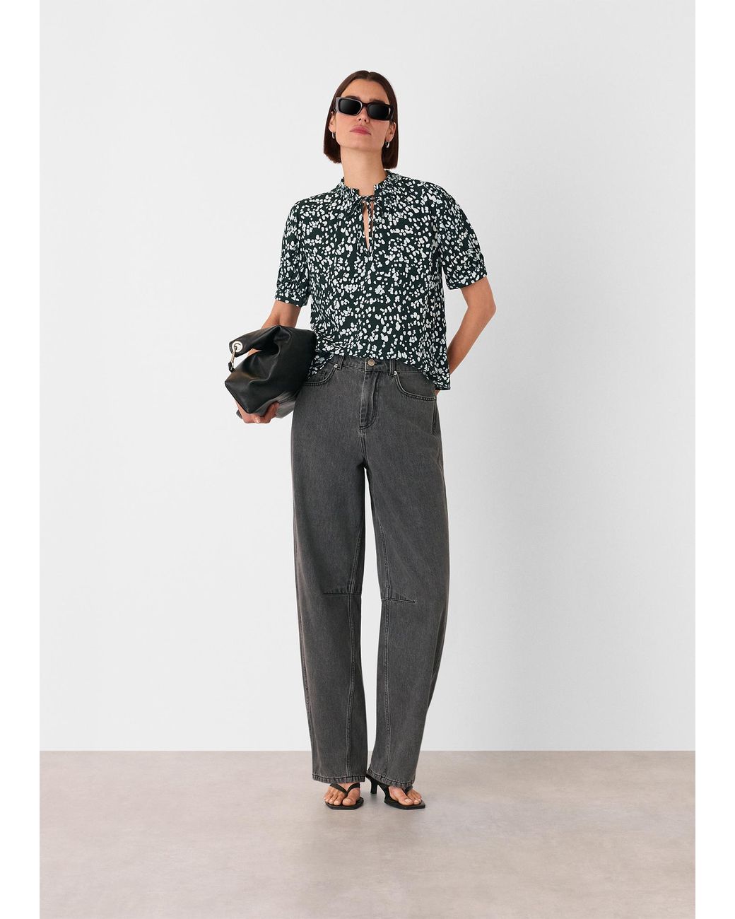 Whistles Black Animal Tie Neck Blouse