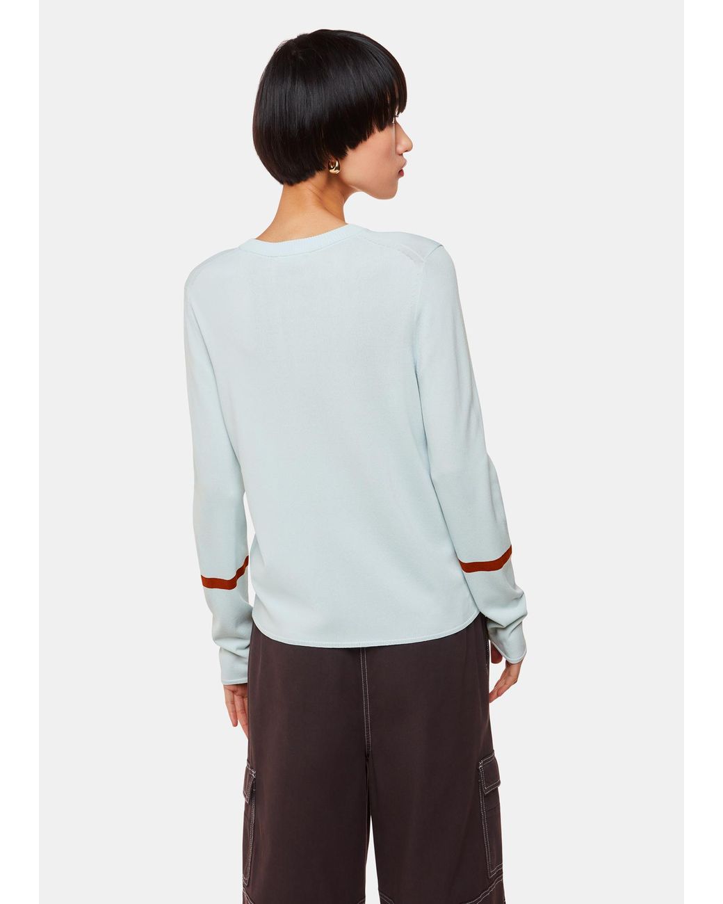 Whistles White Stripe Sleeve Detail Crew