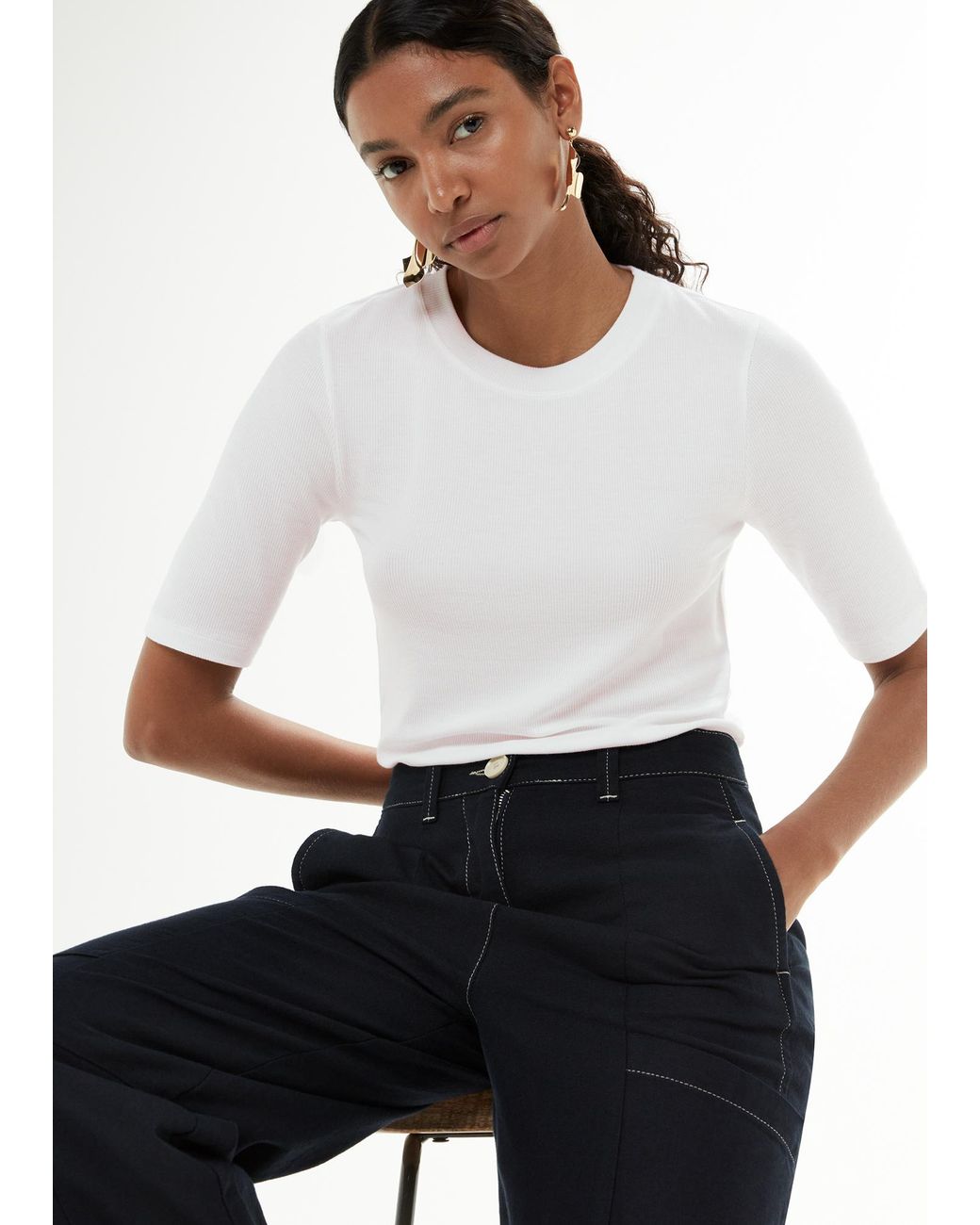 Whistles White Essential Ribbed T-shirt