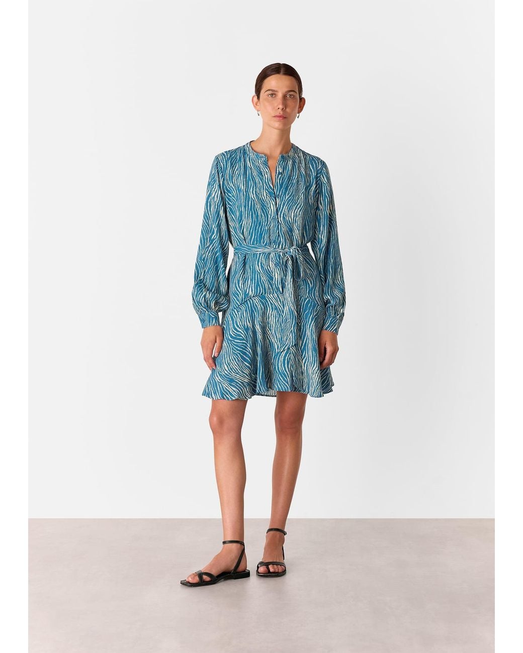 Whistles Blue Zebra Flippy Mini Dress