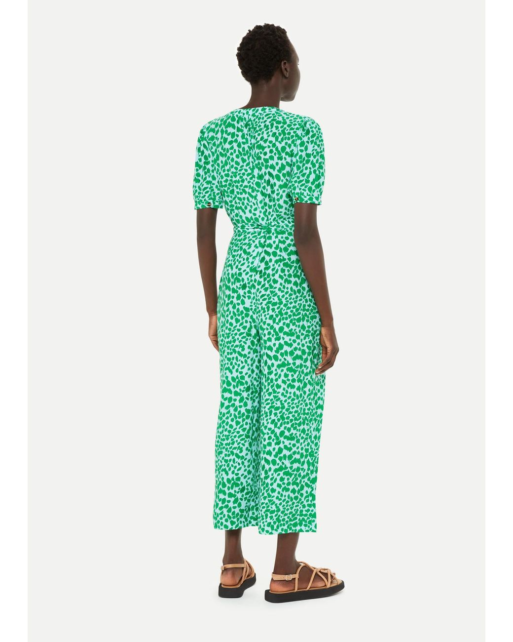 Whistles Green Smooth Leopard Print Jumpsuit