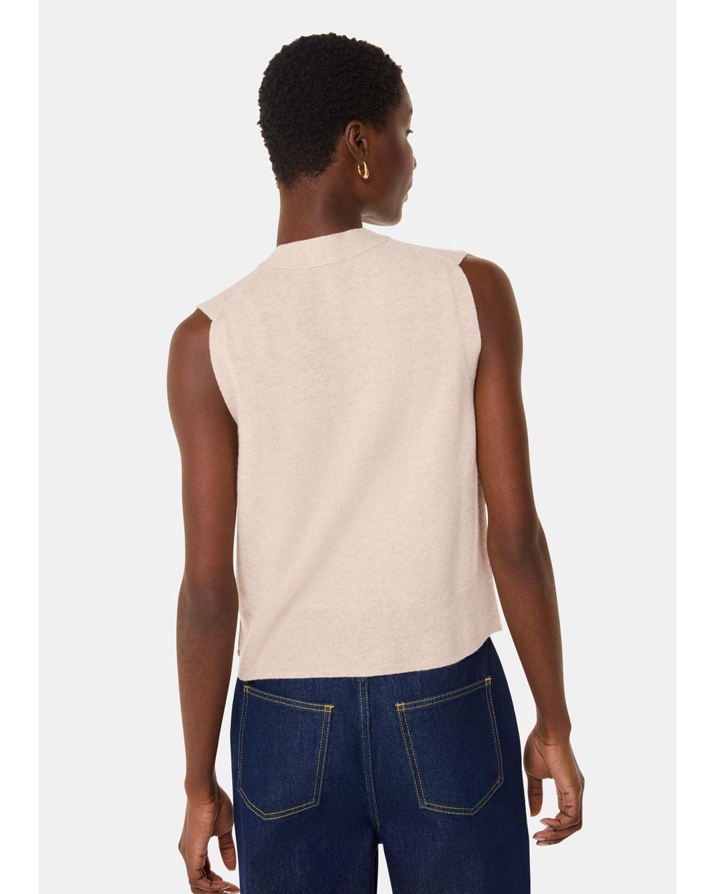 Whistles Blue Wool V Neck Button Front Tank