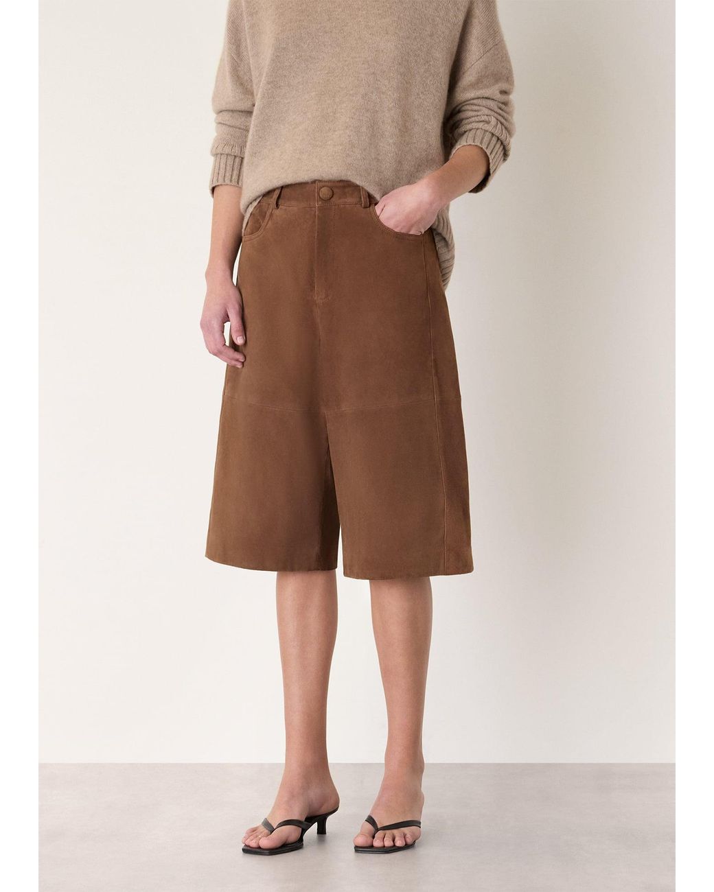 Whistles Natural Suede Longline Short