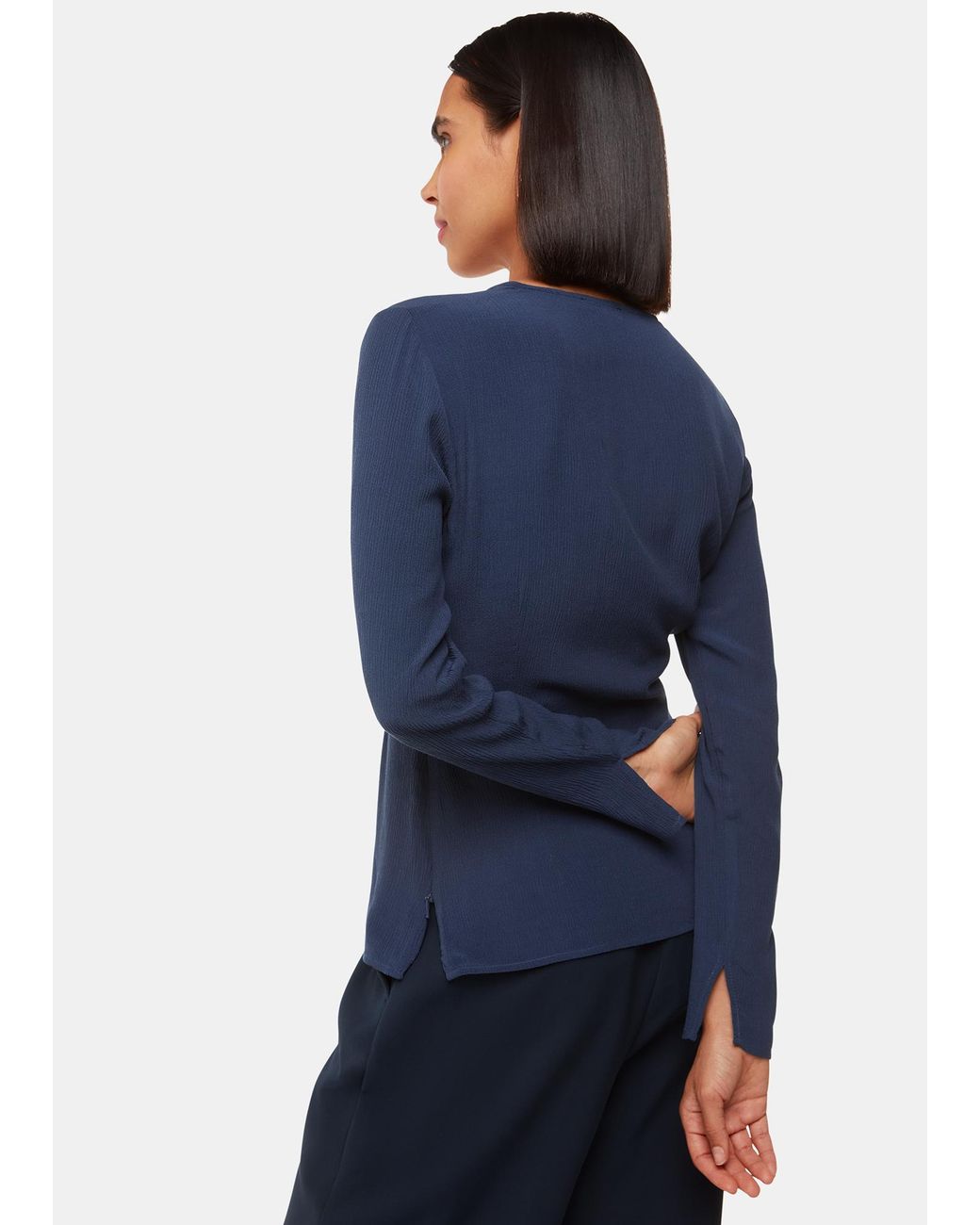 Whistles Blue Twist Front Textured Top