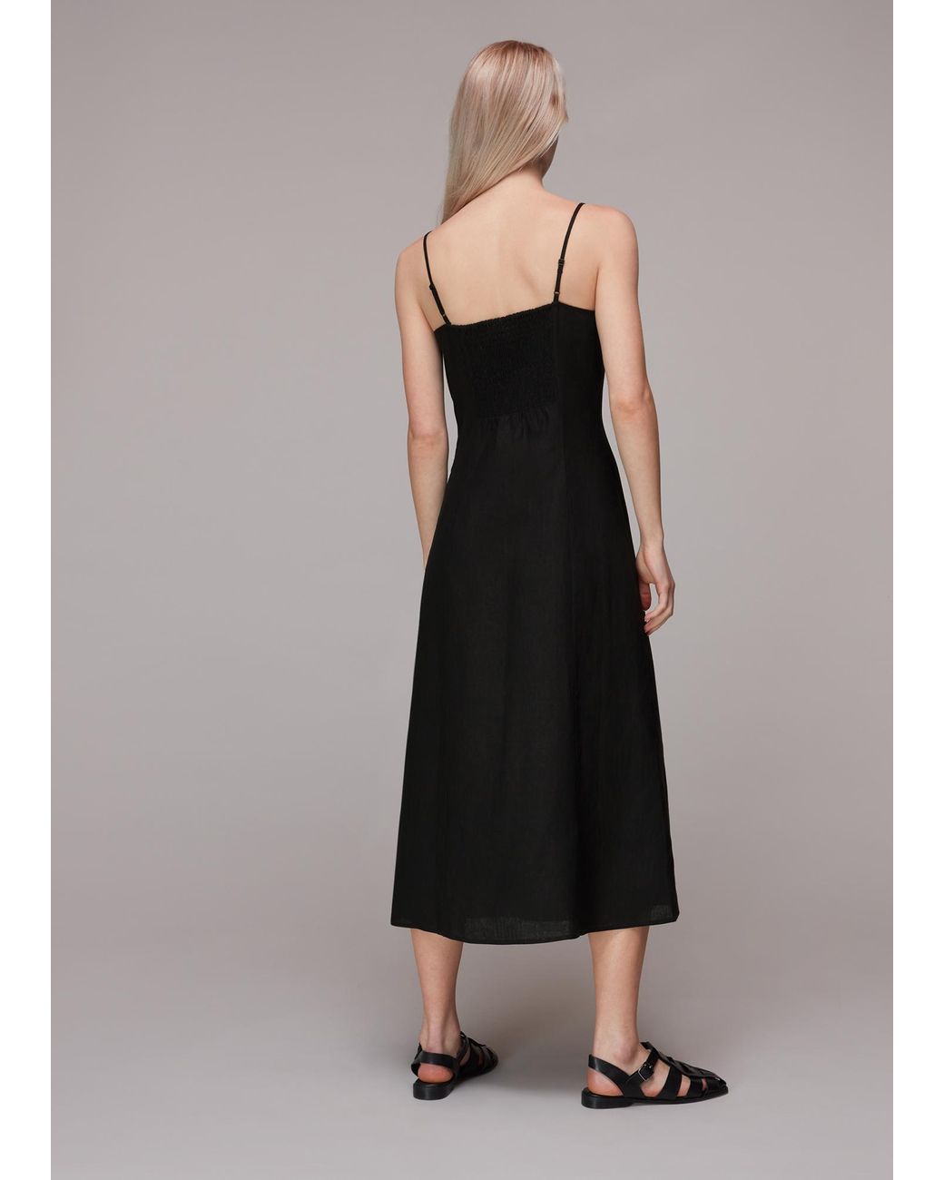 Whistles Black Ava Button Linen Mix Dress