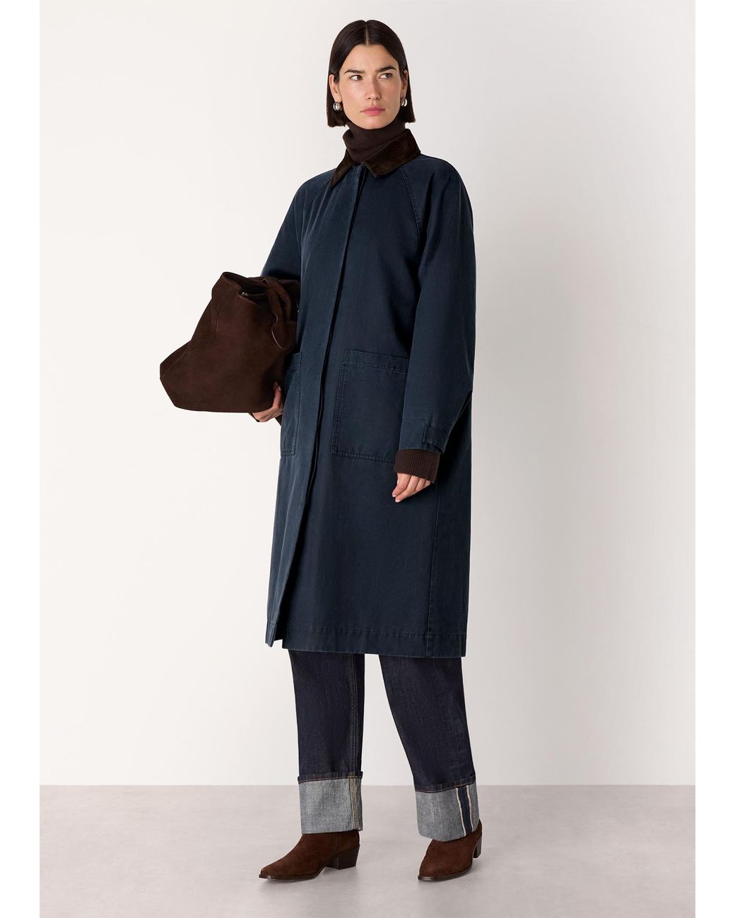 Whistles Blue Gabriella Waxed Overcoat
