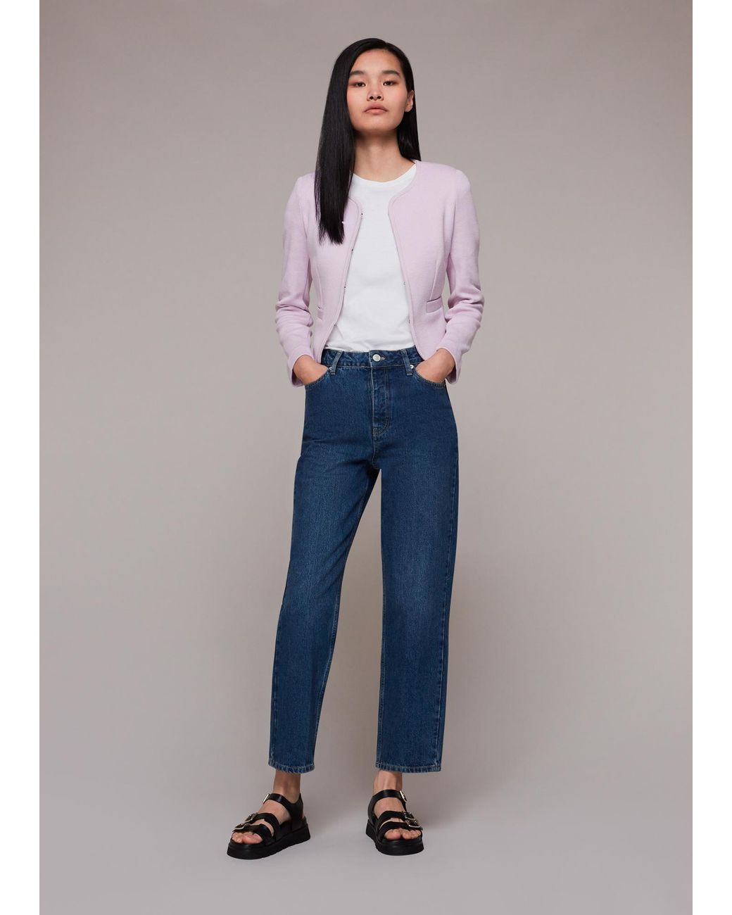 Whistles Collarless Jersey Jacket in Blue Lyst UK