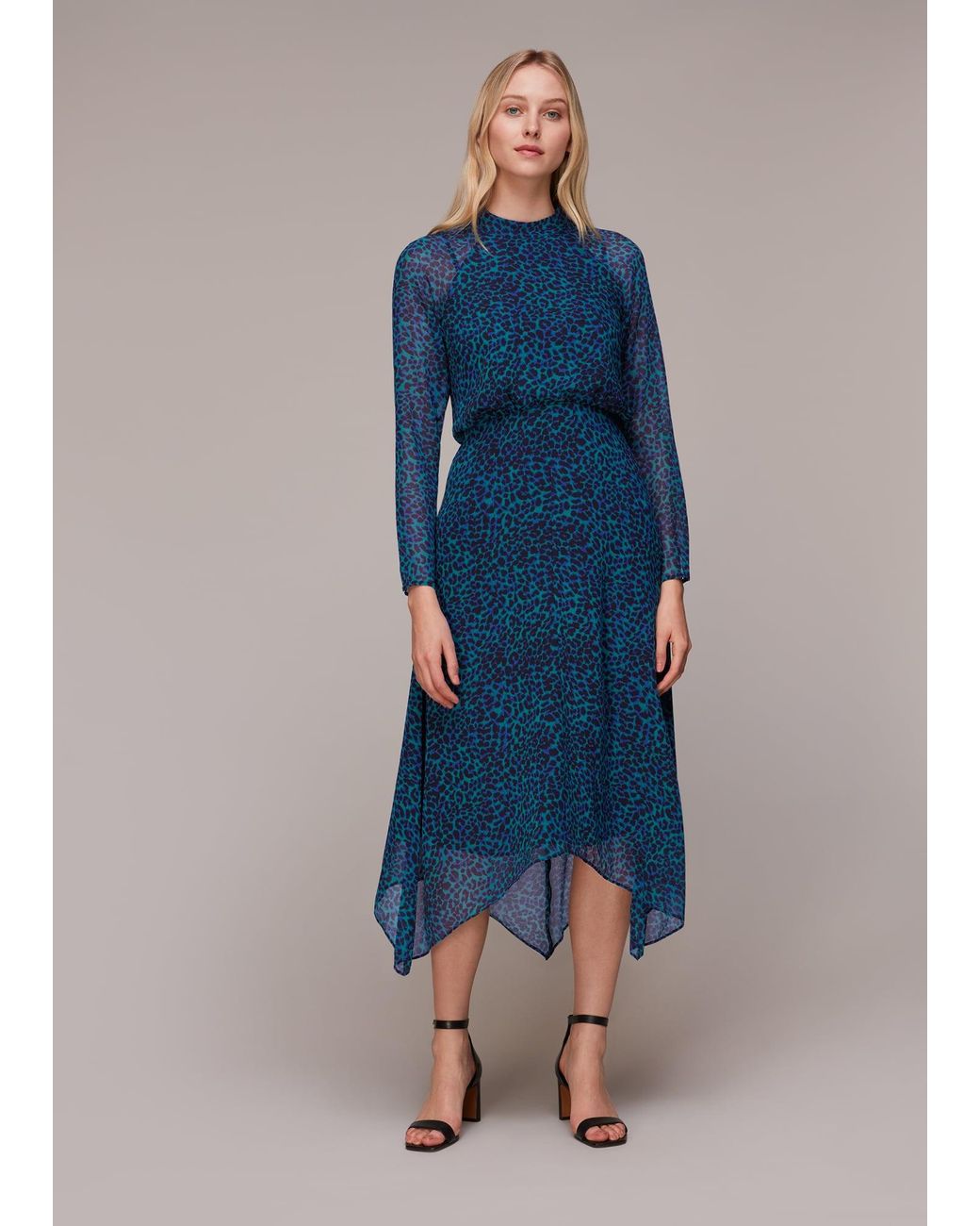 Whistles Blue Forest Leopard Carlotta Dress
