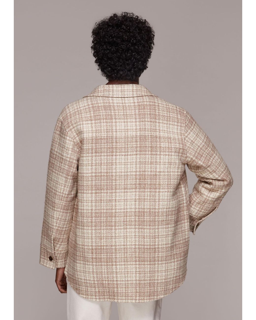 Whistles Natural Classic Wool Checked Overshirt