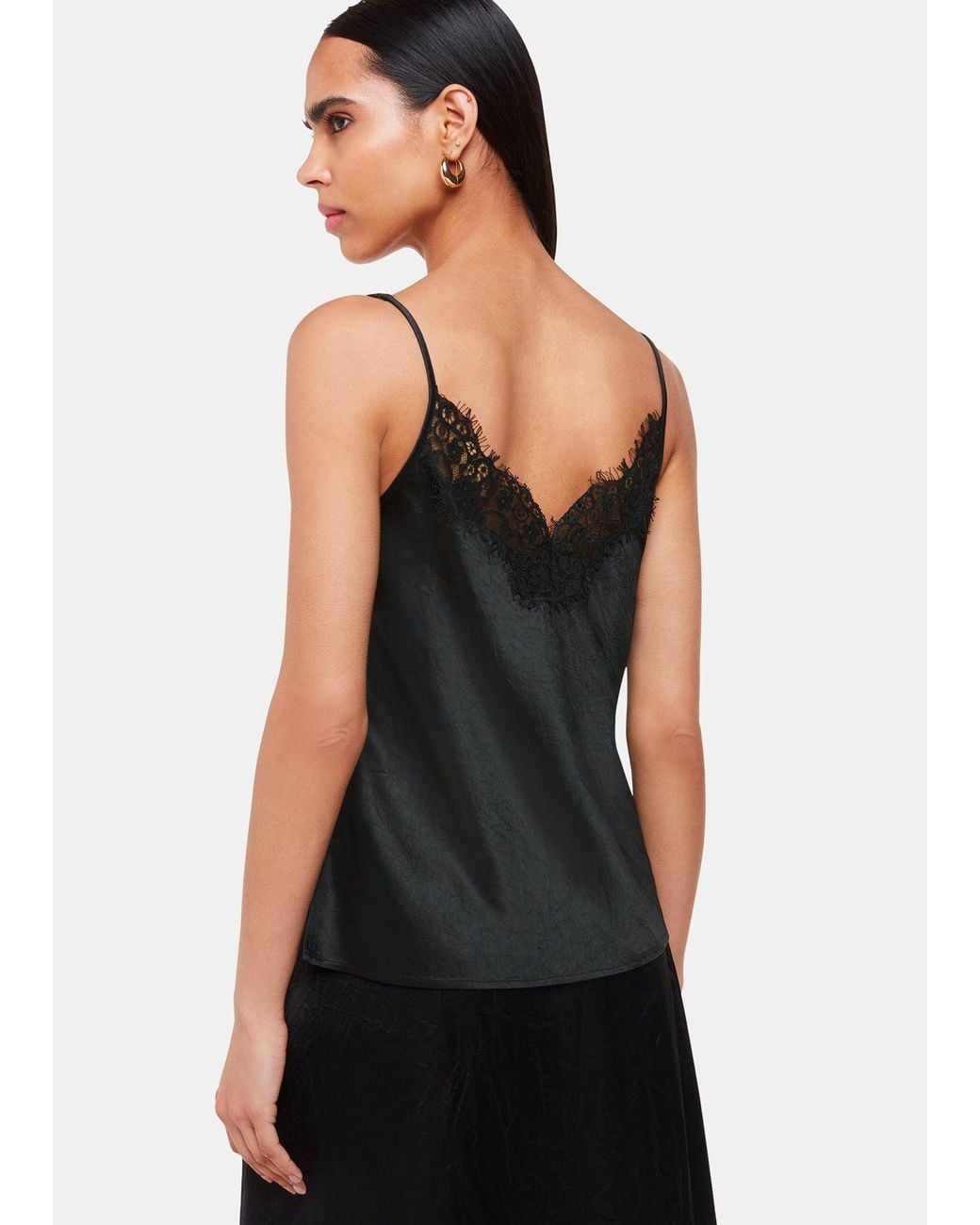 Whistles Black Lace Trim Cami Top