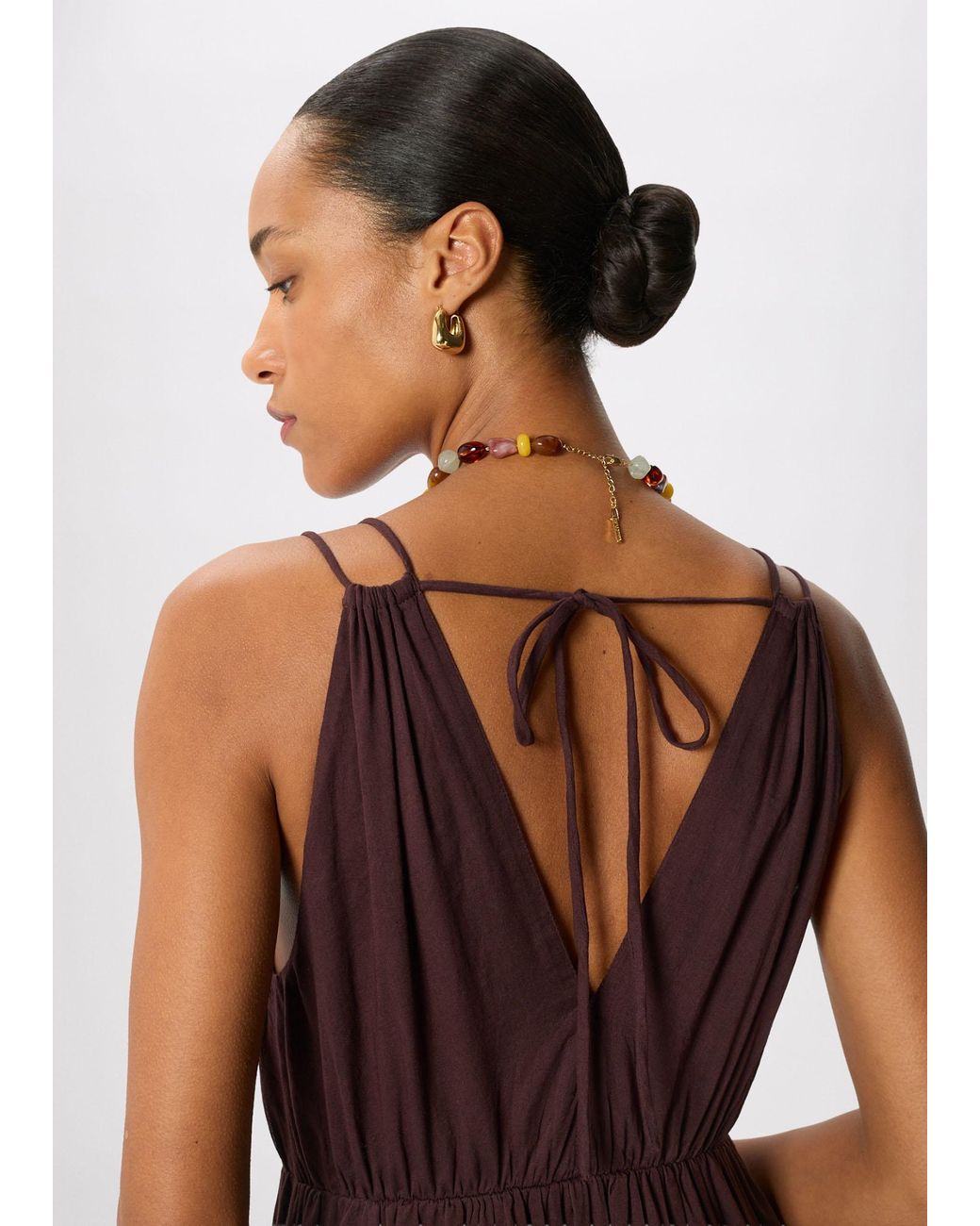 Whistles Brown Cotton Maxi V Neck Sundress
