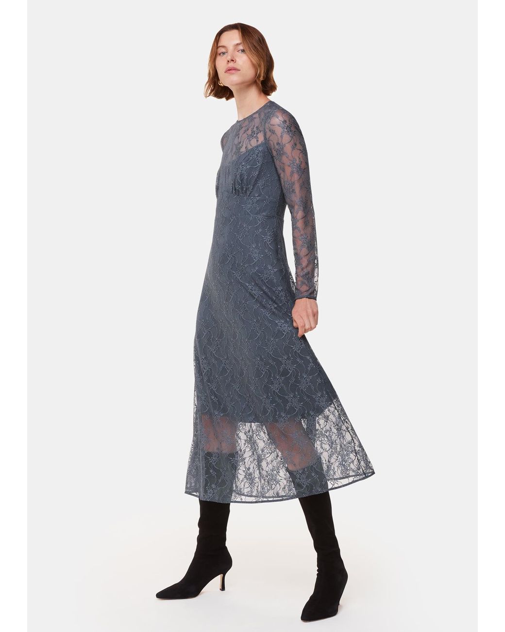 Whistles Blue Fay Lace Long Sleeve Dress