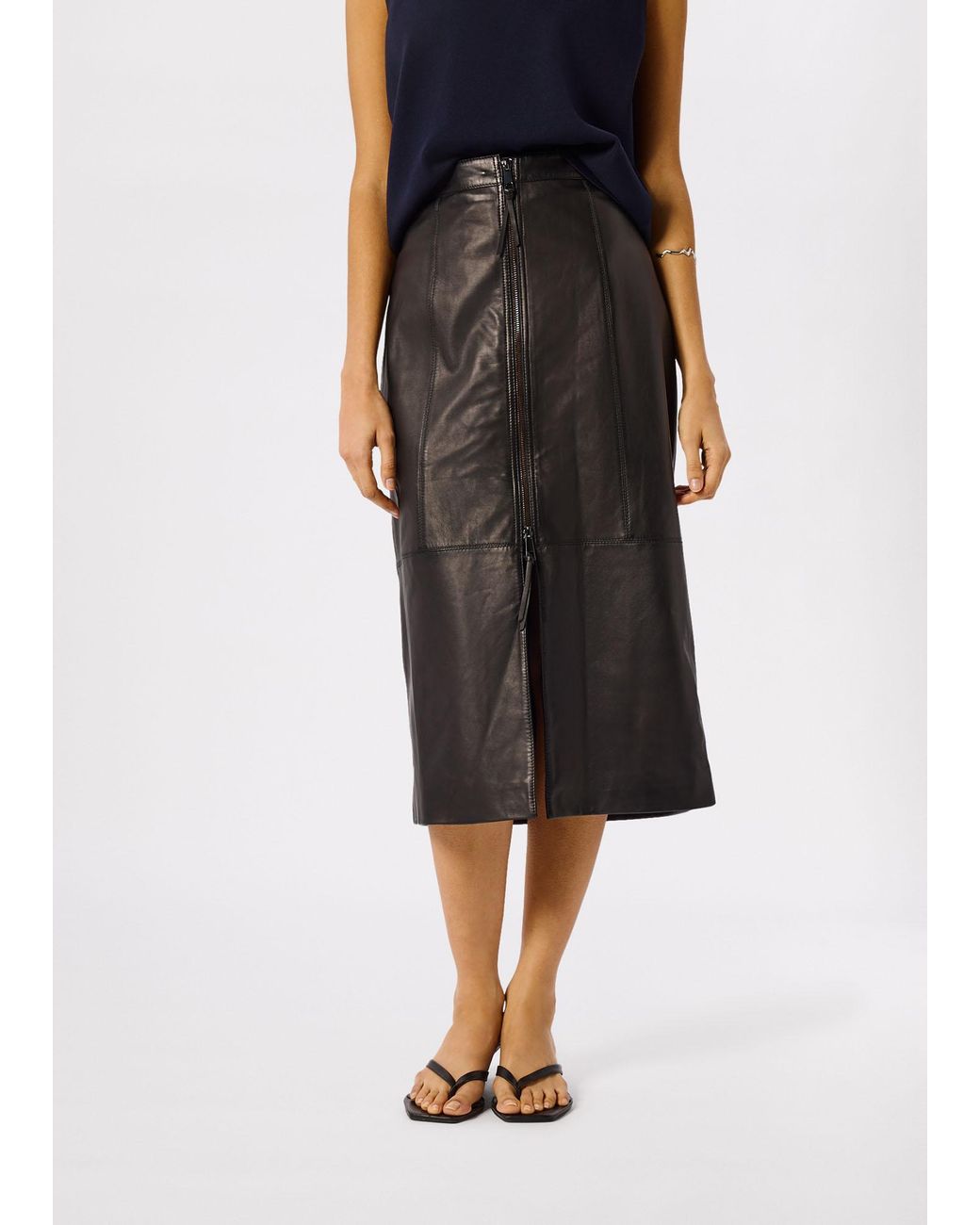 Whistles Black Zip Front Leather Pencil Skirt