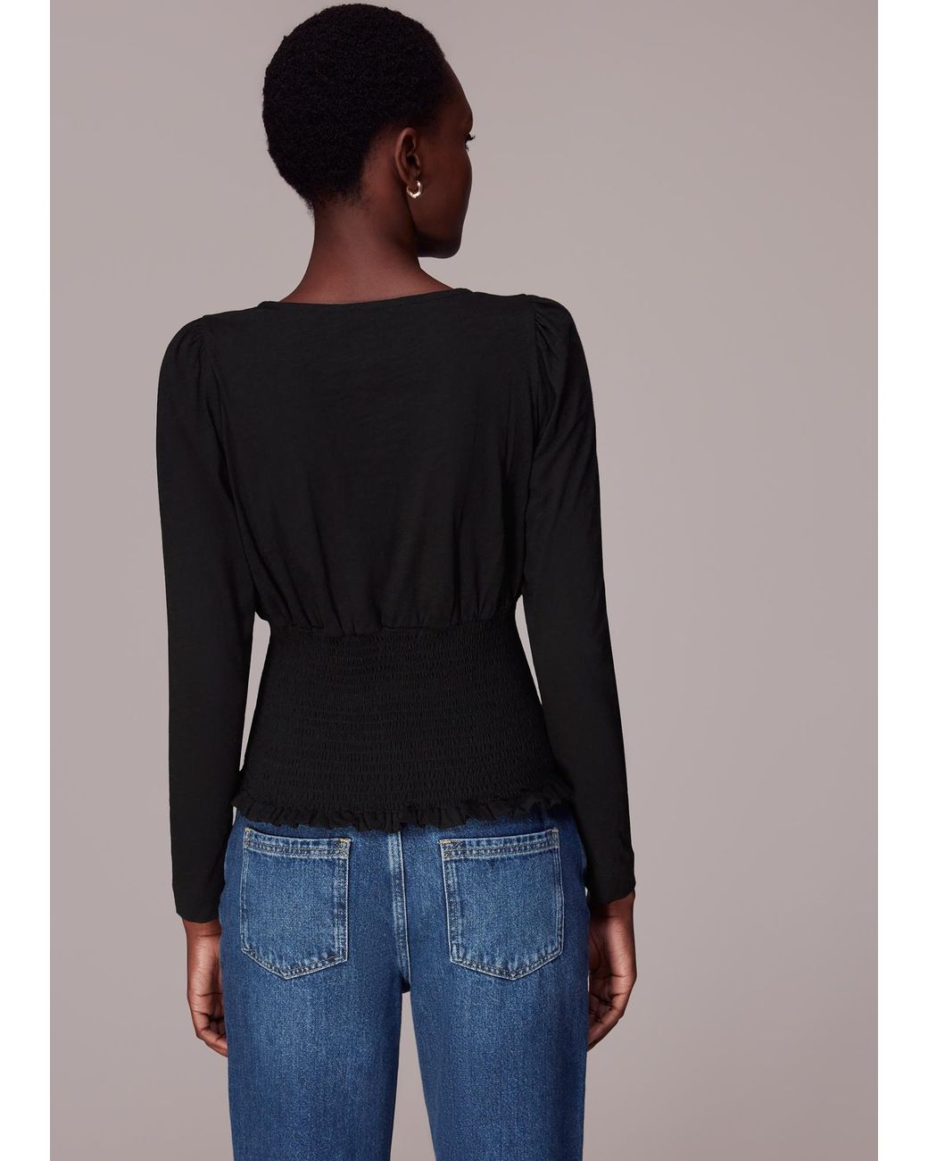 Whistles Blue Square Neck Shirred Top