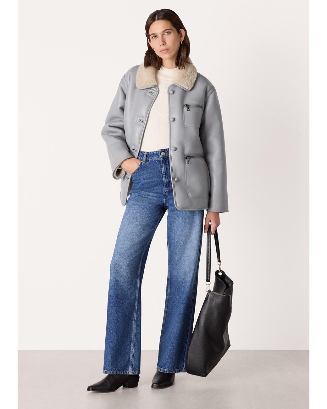 Whistles Gray Angelina Faux Fur Jacket