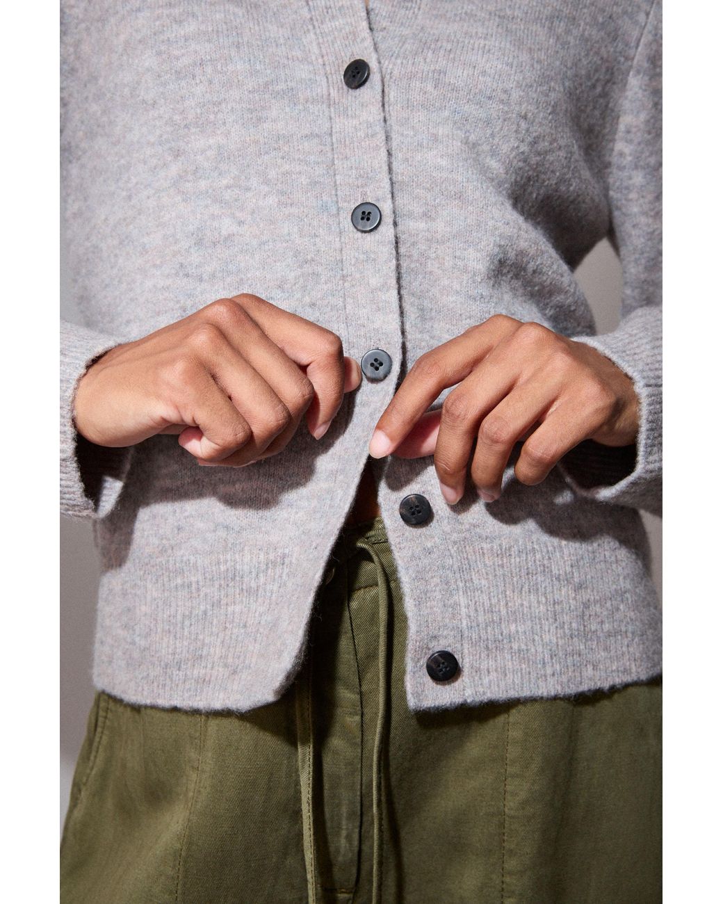 Whistles Gray Wool Mix Puff Sleeve Cardigan