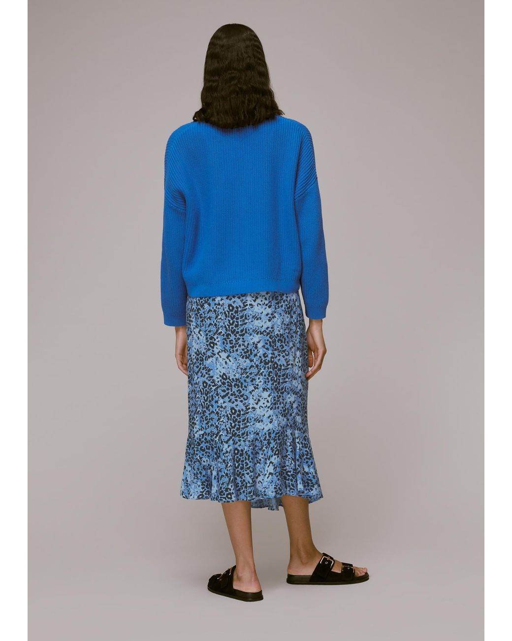Whistles Blue Hyena Spot Wrap Skirt