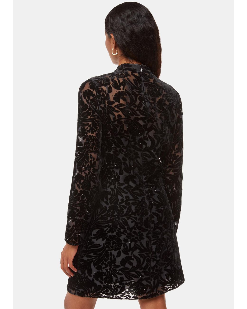 Whistles Black Embellished Floral Velvet Dress