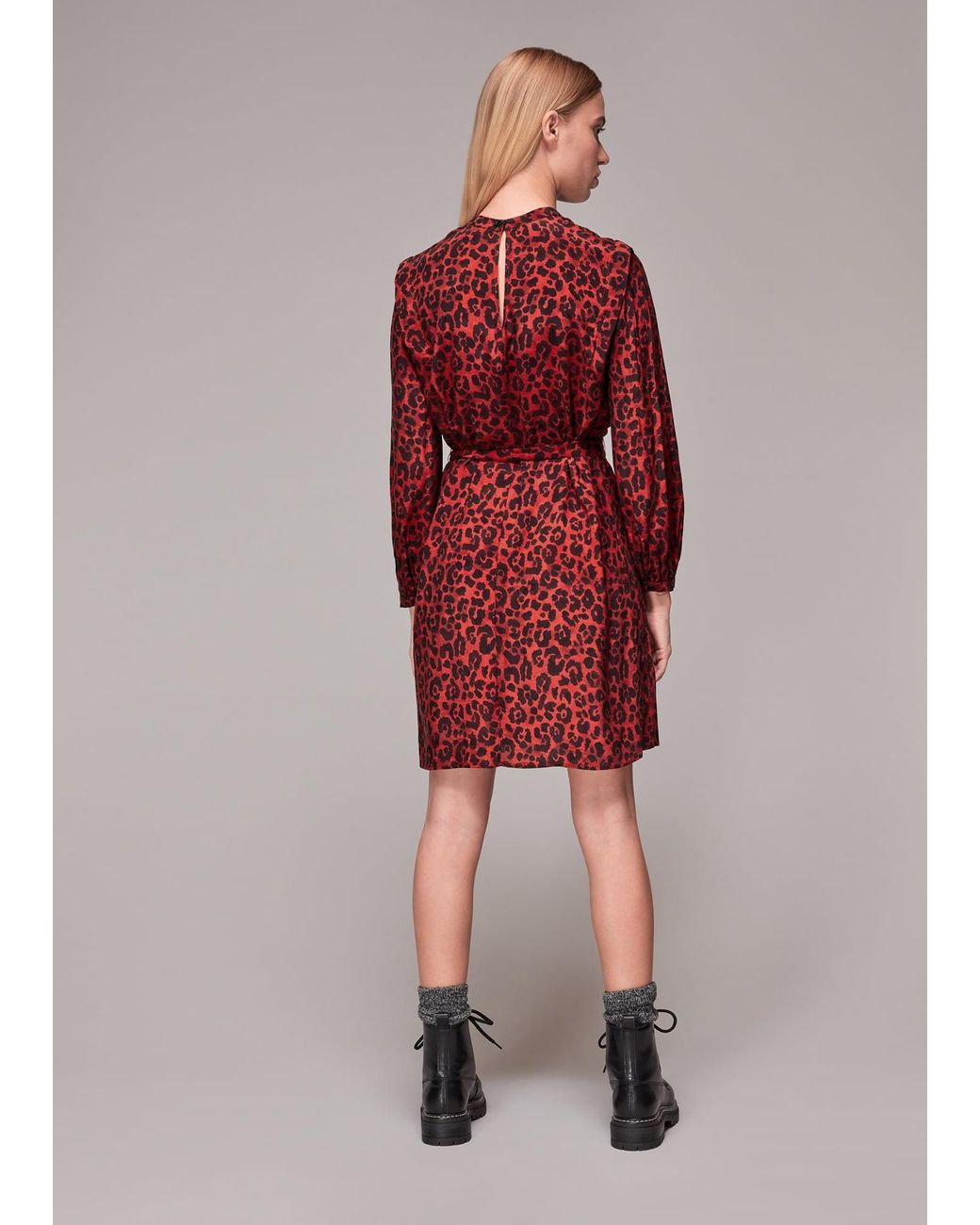 Whistles Red Belted Animal Print Dress