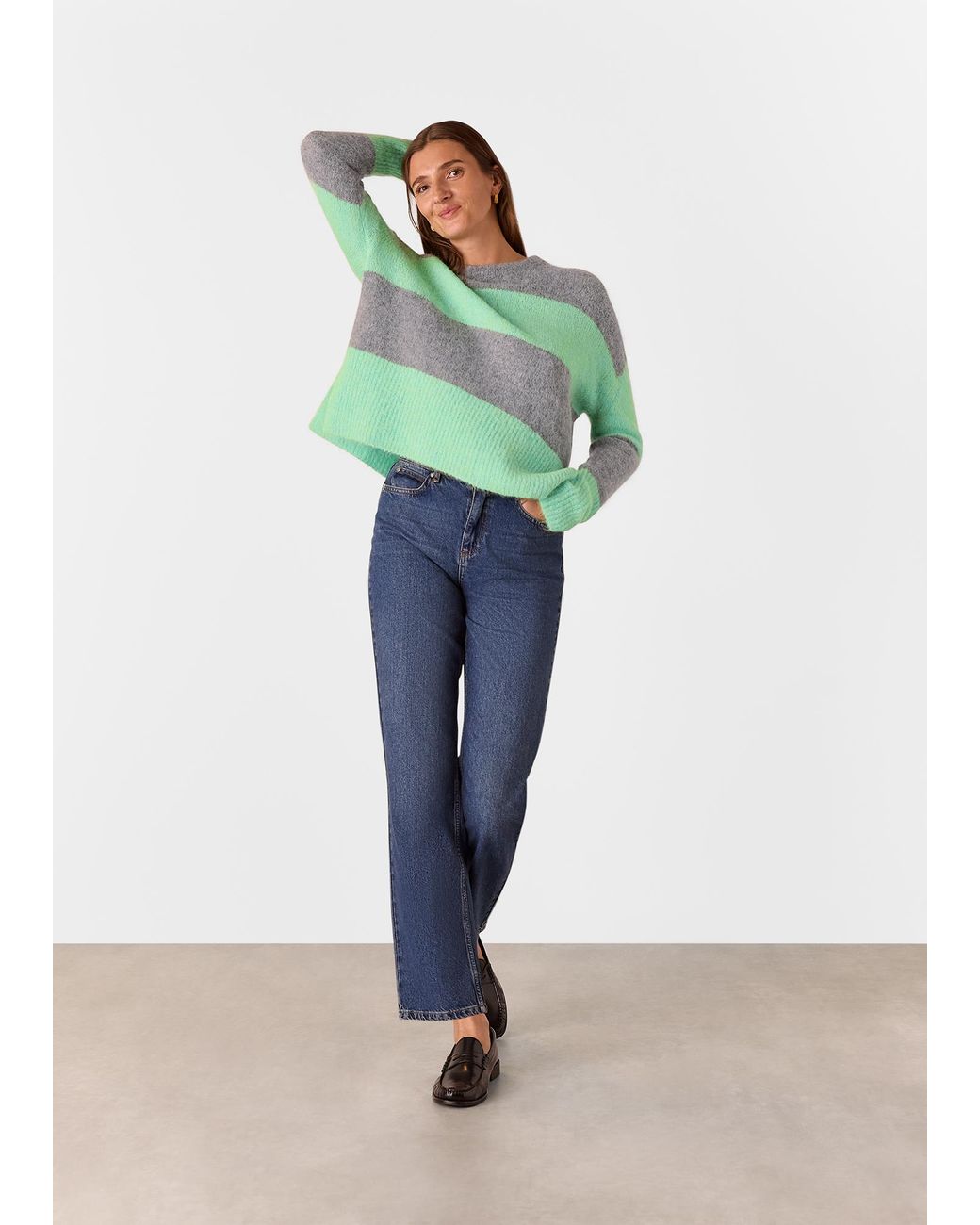Whistles Green Alpaca Mix Stripe Knit