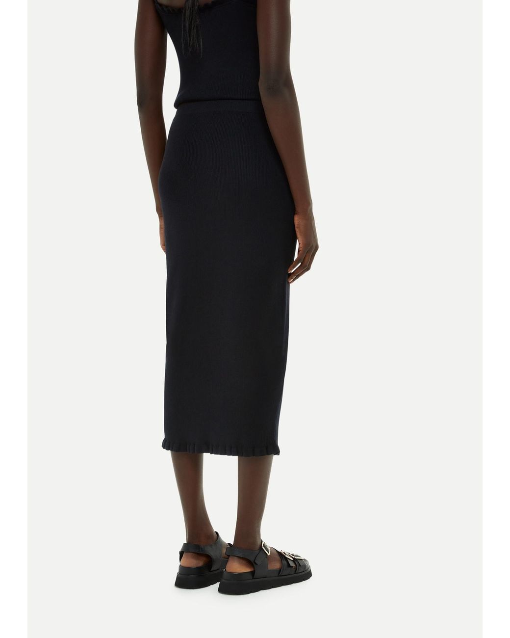 Whistles Black Frill Hem Knitted Midi Skirt