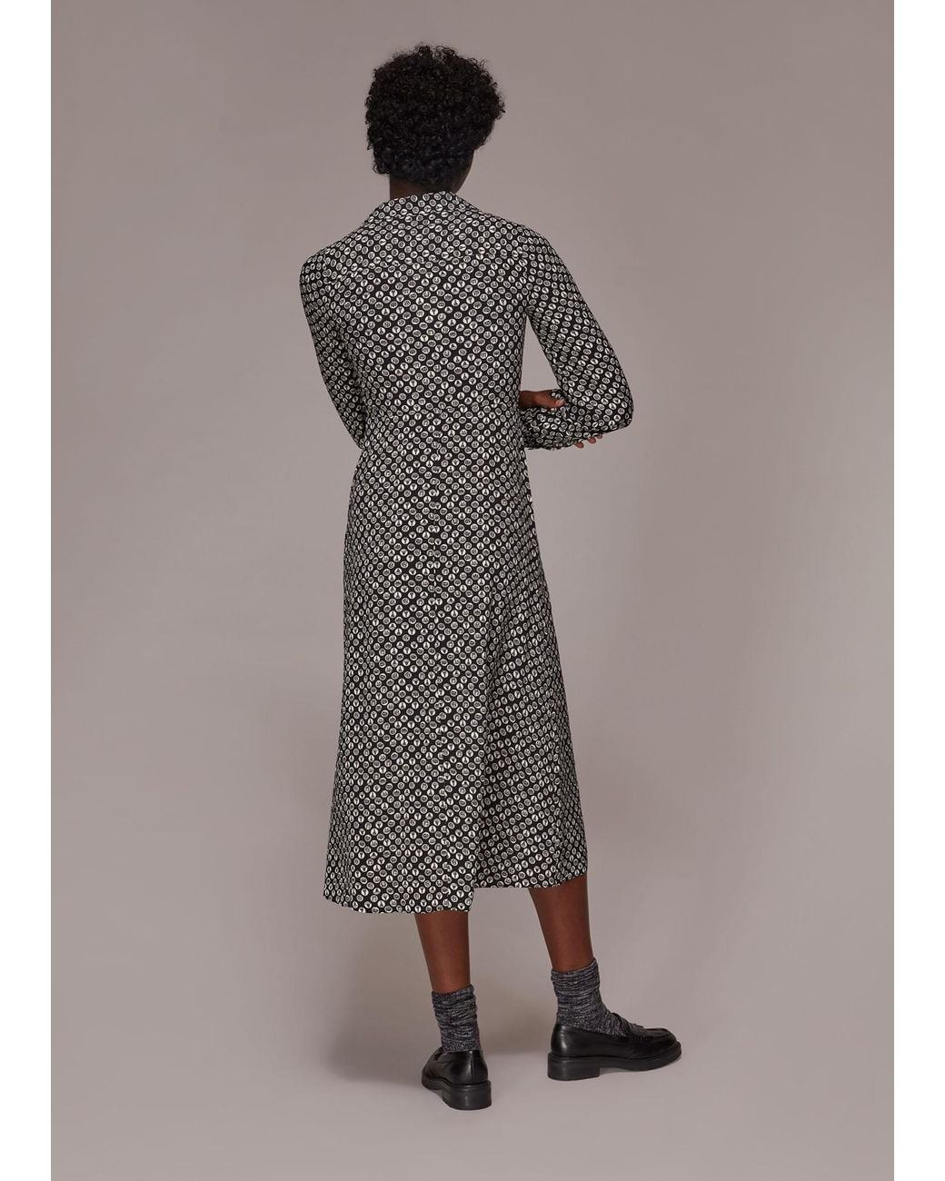 Whistles Gray Landmark Print Midi Dress