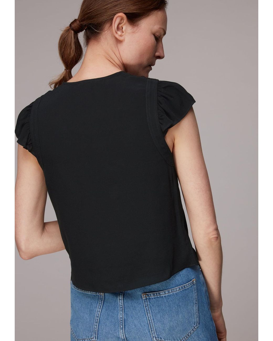 Whistles Black Frill Sleeve Top
