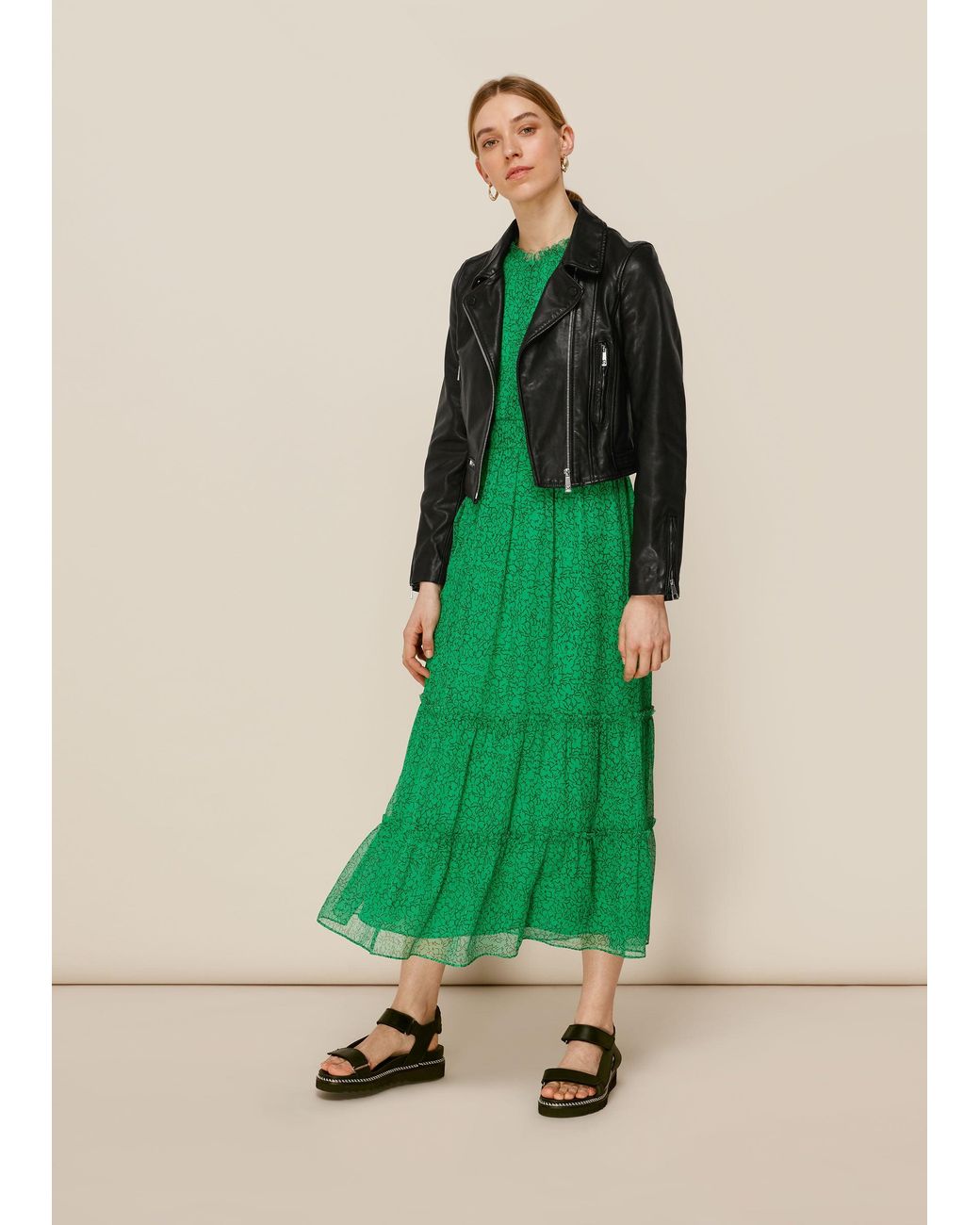 Whistles Green India Cropped Biker Jacket