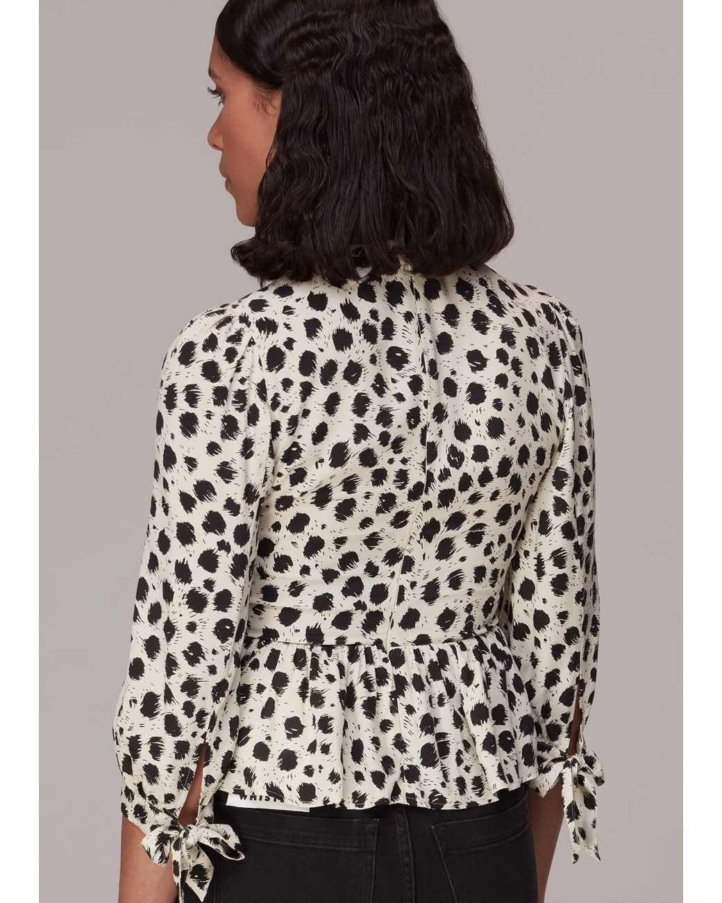 Whistles Gray Brushed Dalmatian Shirred Top