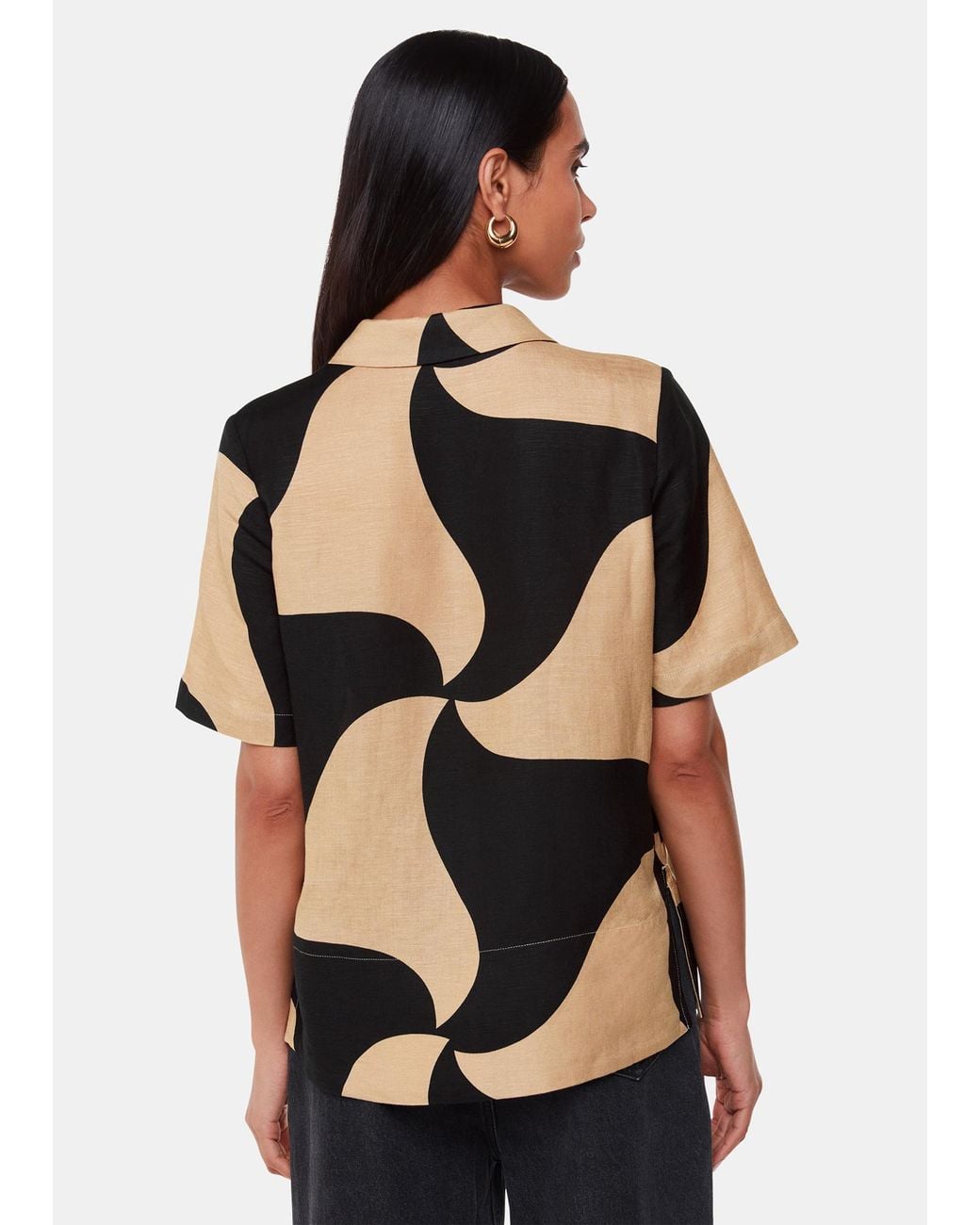 Whistles Black Swirl Linen Blend Shirt