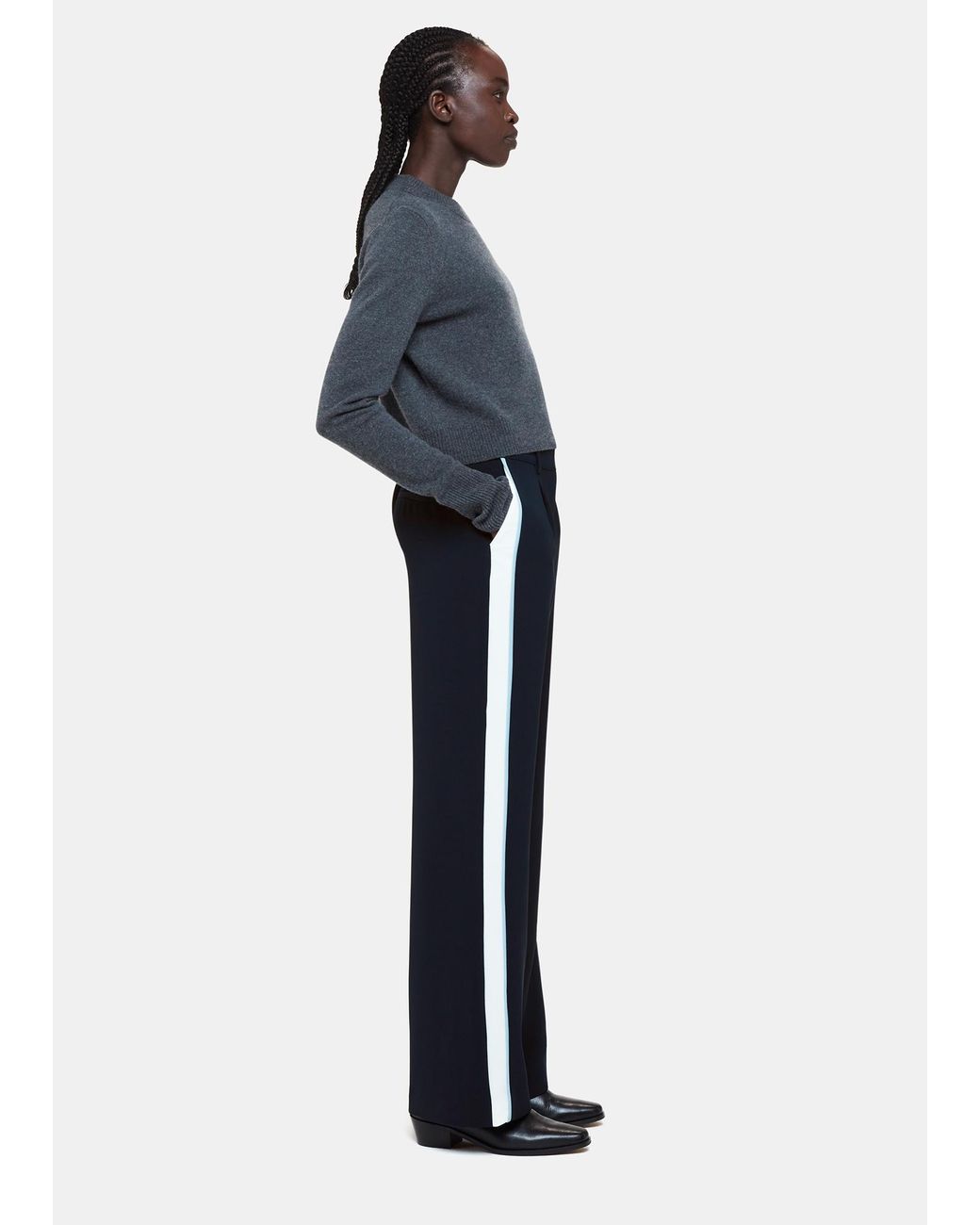 Whistles Blue Crepe Side Stripe Trouser