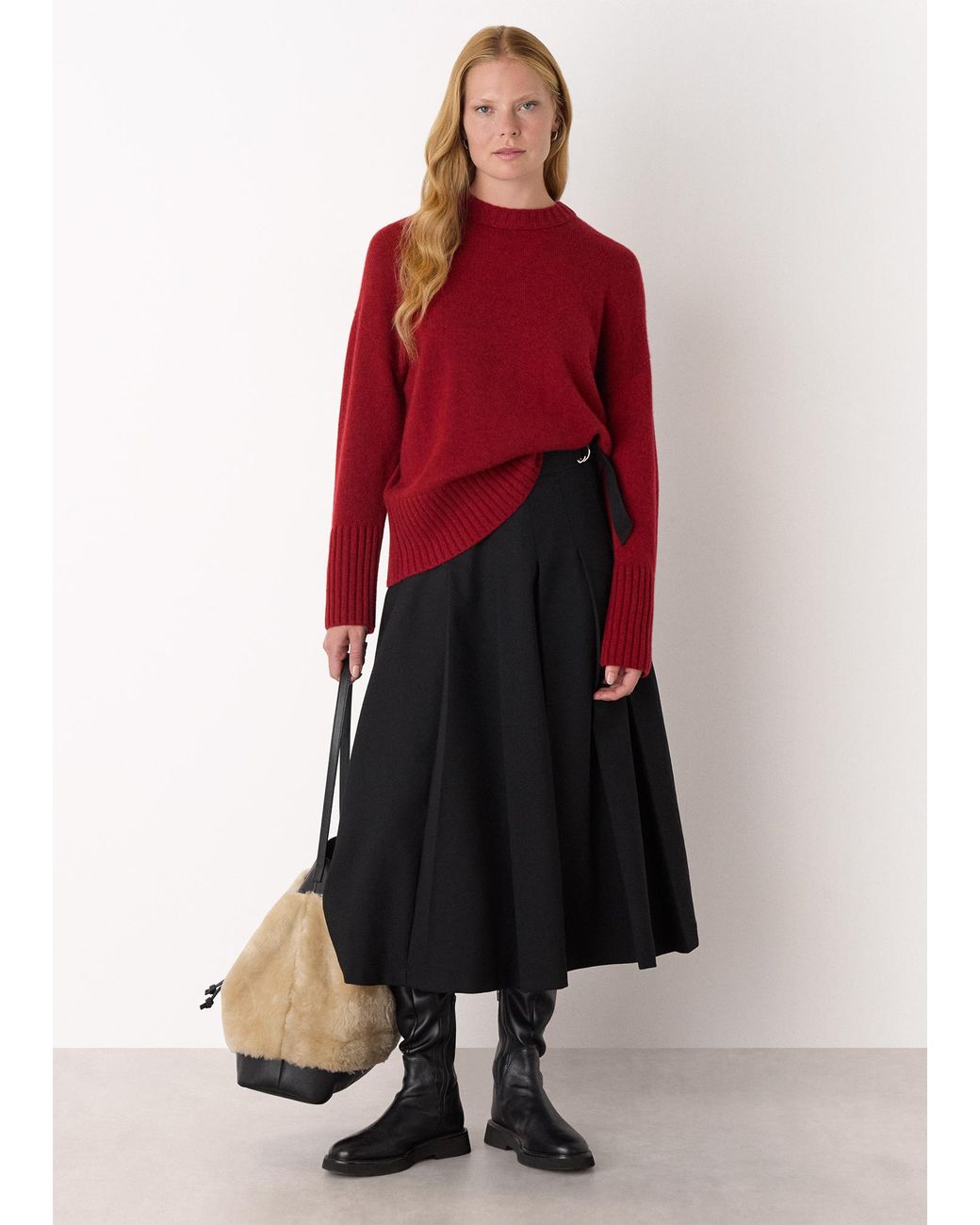 Whistles Red Heavy Cashmere Crew Neck Knit