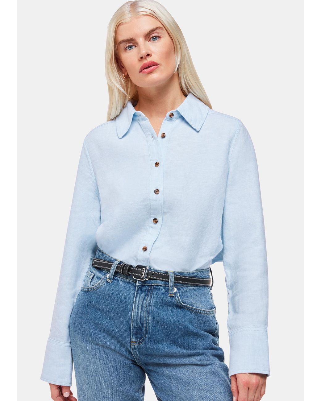 Whistles Blue Petite Linen Relaxed Fit Shirt