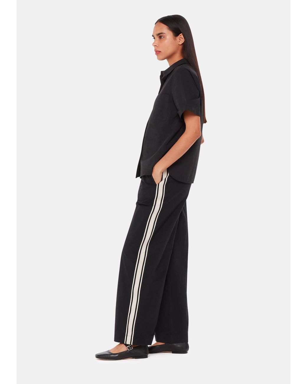 Whistles Black Ezra Side Stripe Trouser